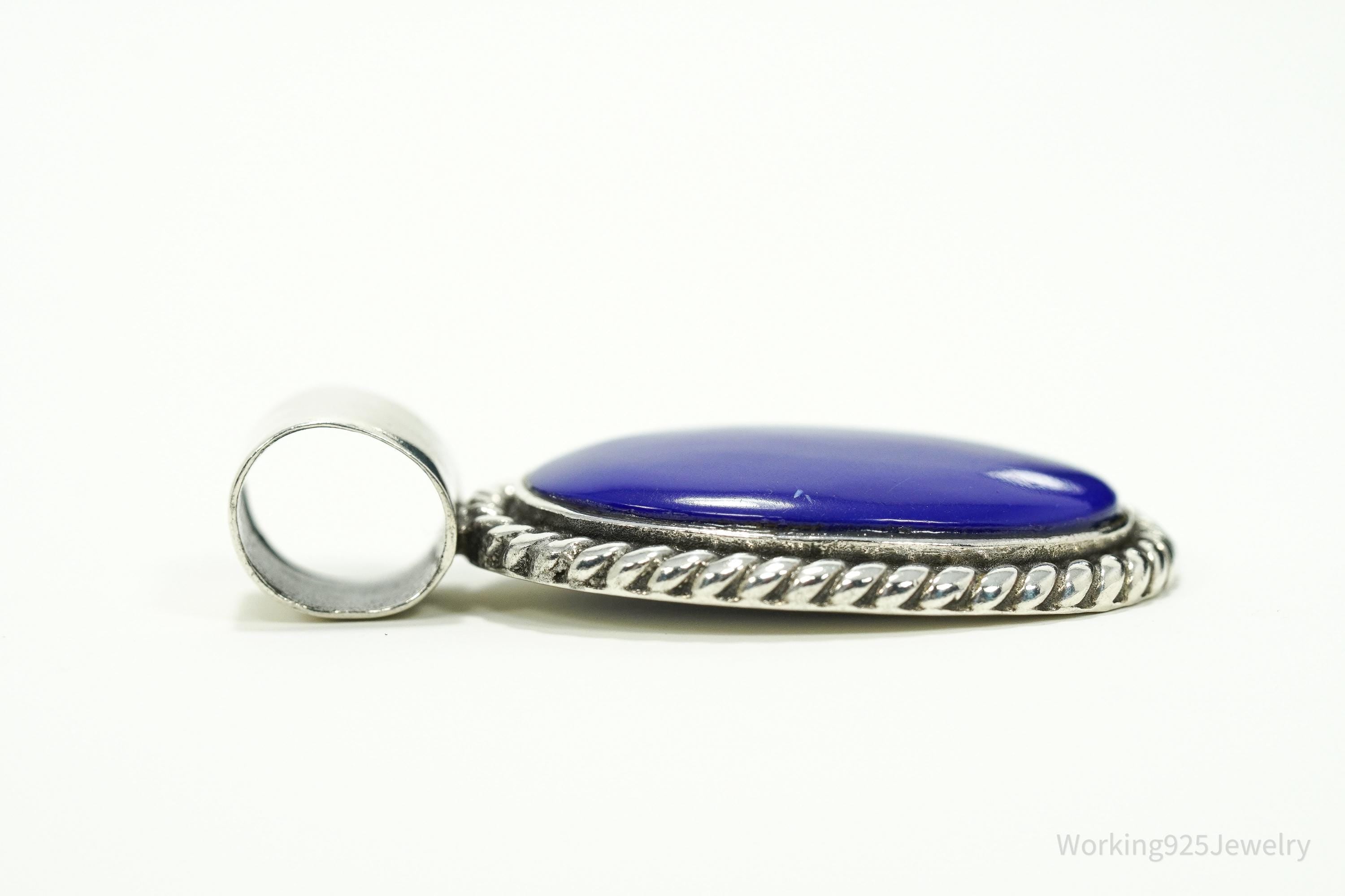 Large Vintage Lapis Lazuli Sterling Silver Pendant