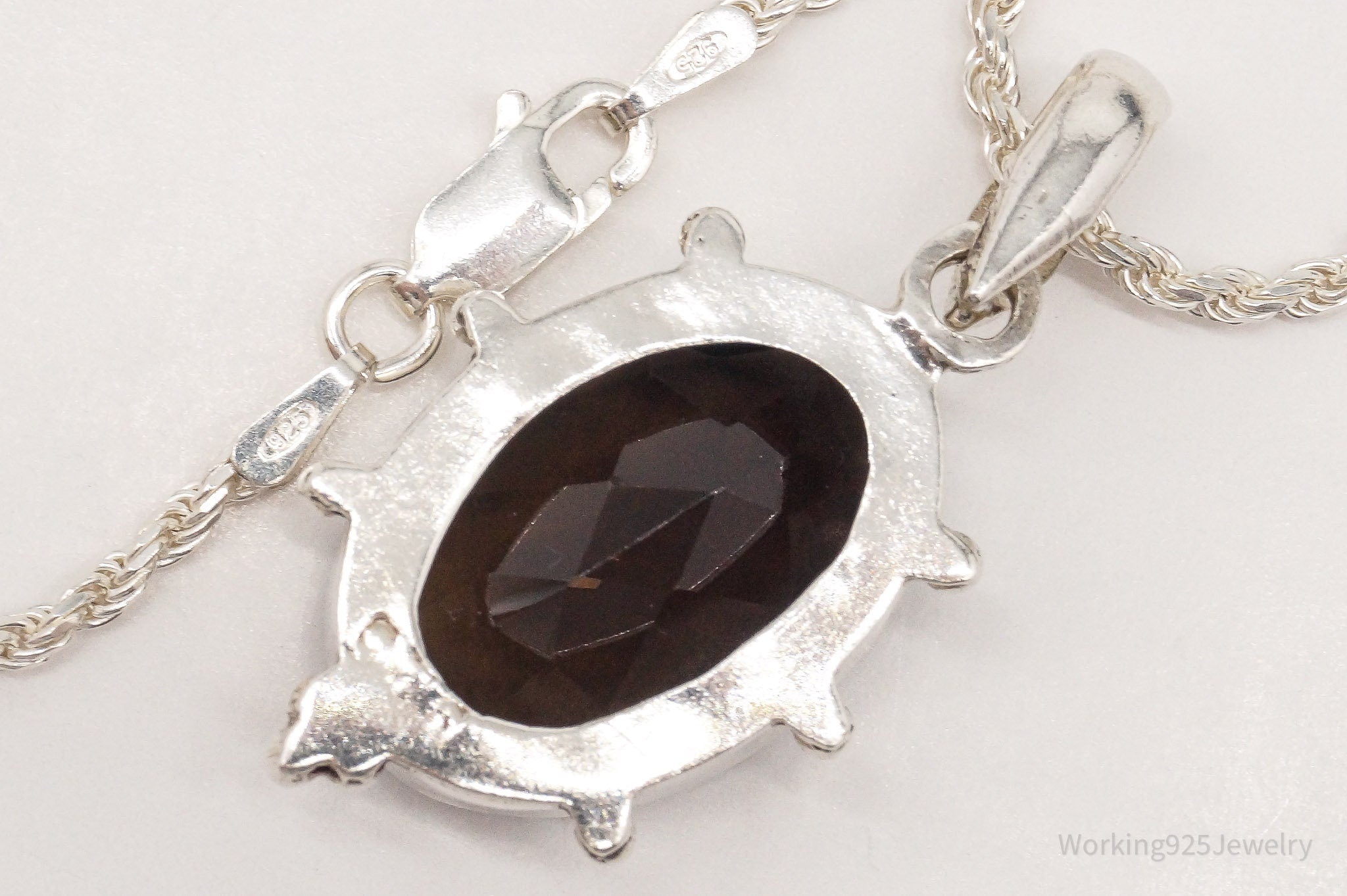 Vintage Large Smoky Topaz Sterling Silver Necklace 16"