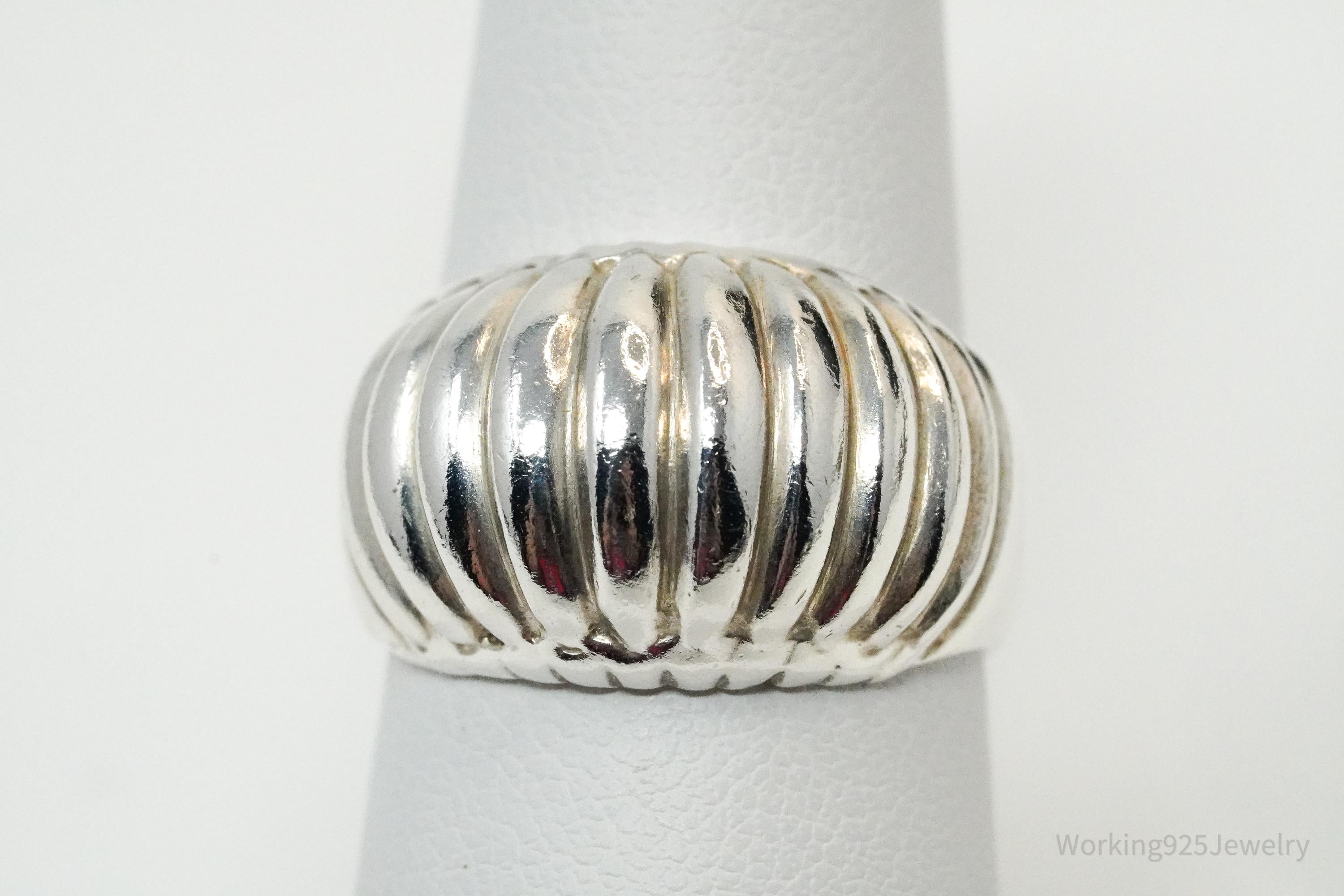 Vintage Puffy Ribbed Style Sterling Silver Ring - Size 7