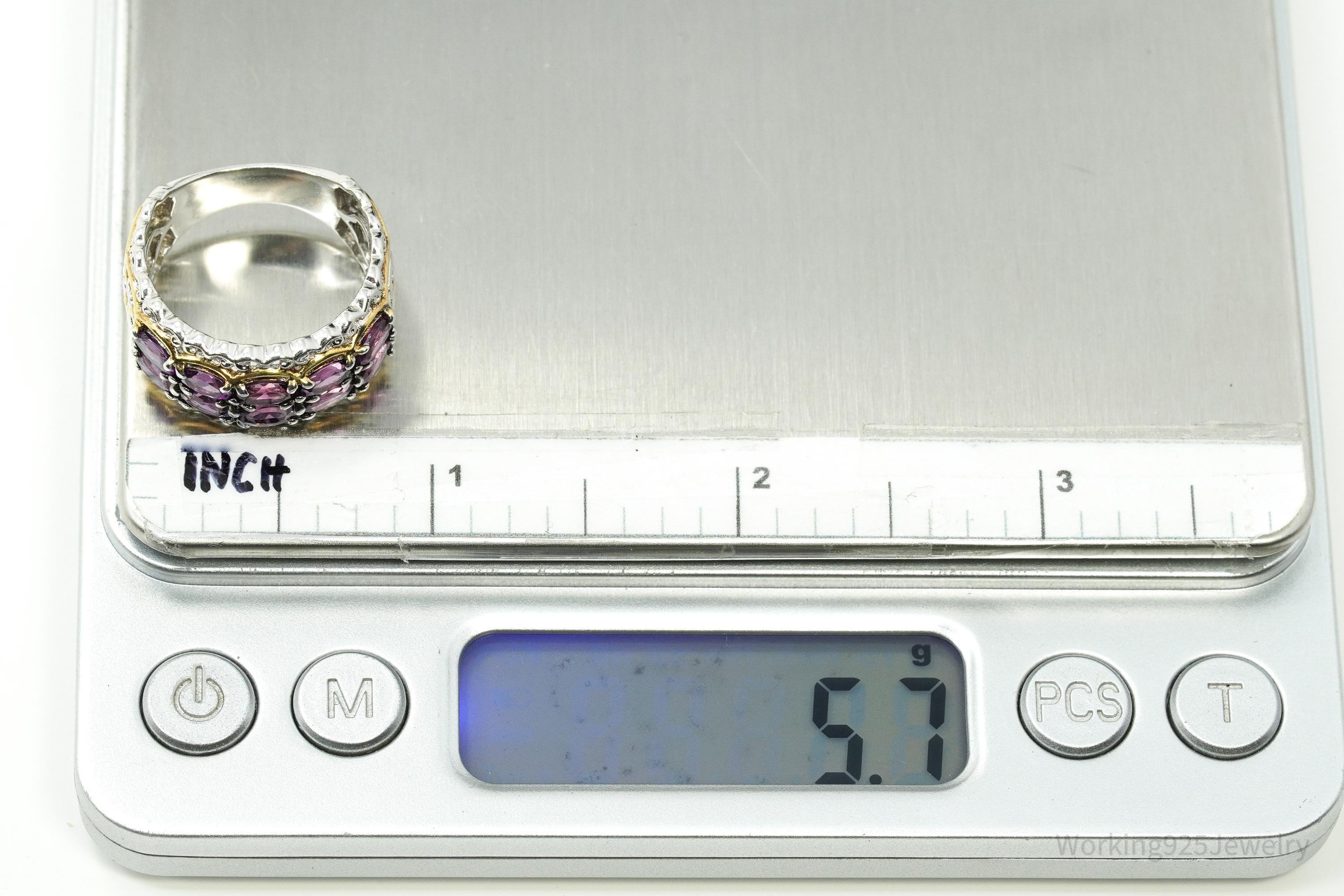 Michael Valitutti Rhodolite Garnet 18K Gold Palladium Sterling Silver Ring Size 8.25