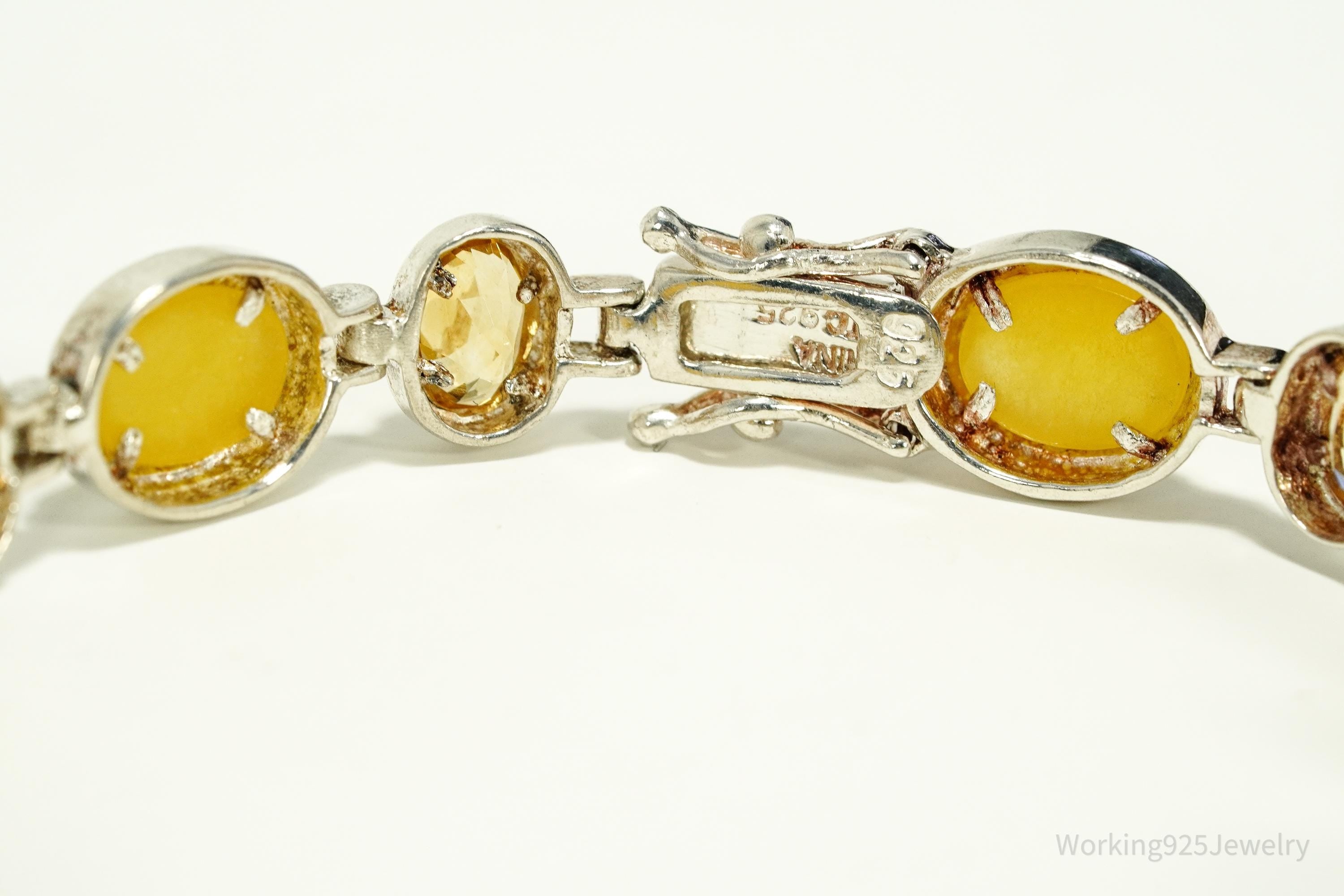Vintage Yellow Jade & Citrine Sterling Silver Bracelet 7 7/8"