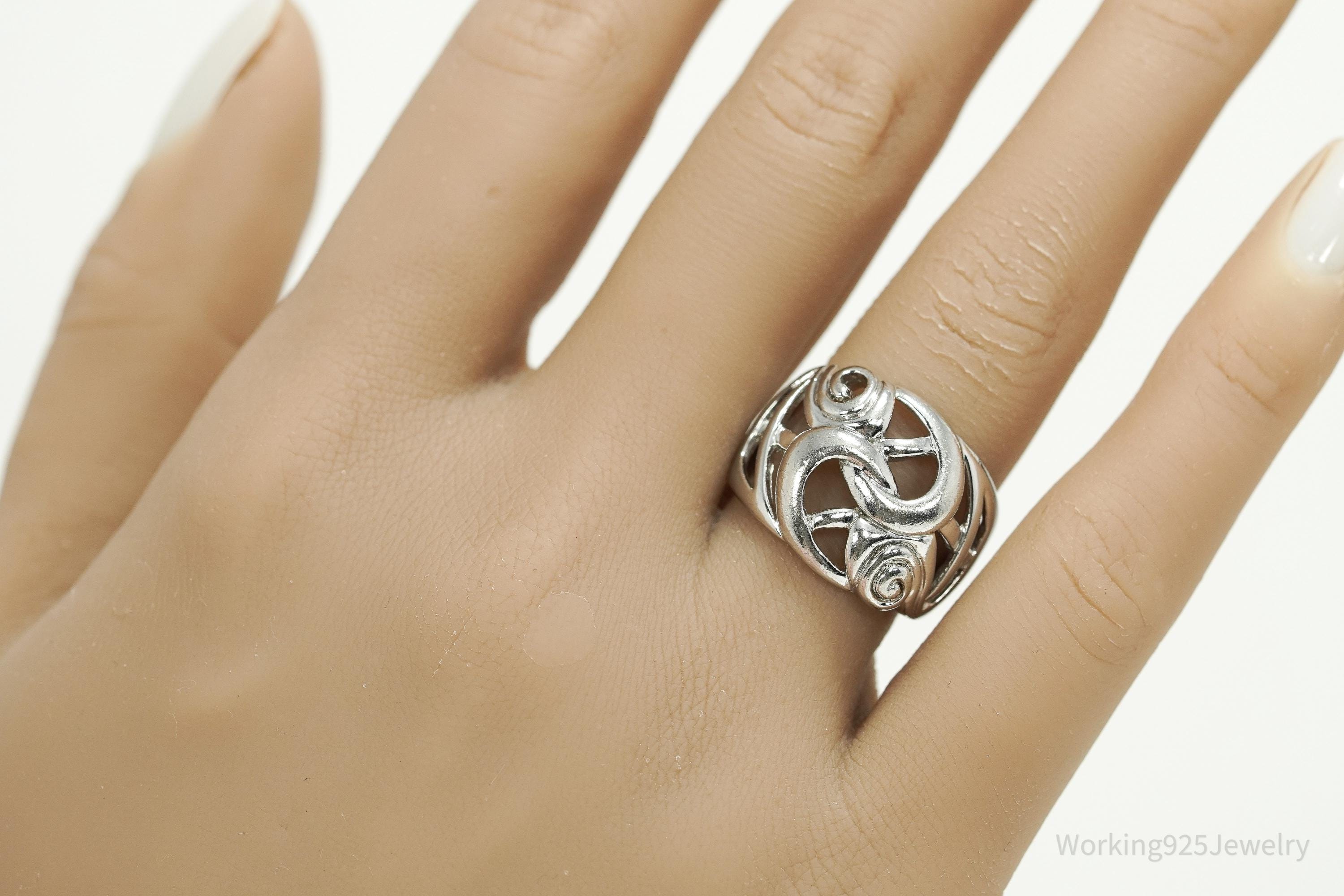 Vintage Ross Simons Art Deco Style Sterling Silver Band Ring - Size 7