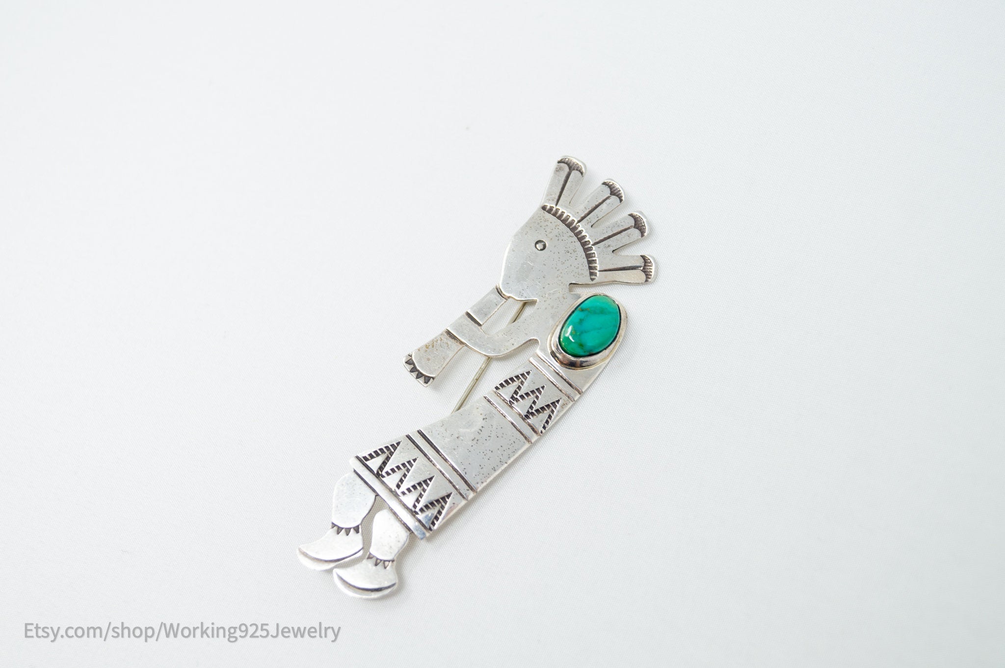 Vintage Native American Sara Platero Turquoise Sterling Silver Brooch Pin