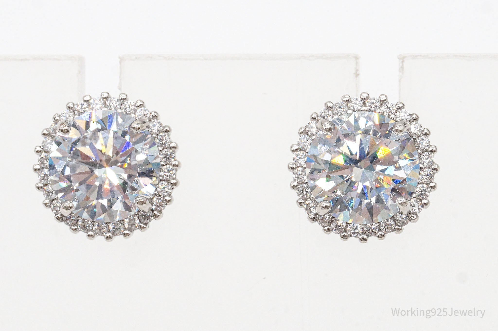 Vintage Large Cubic Zirconia Sterling Silver Earrings