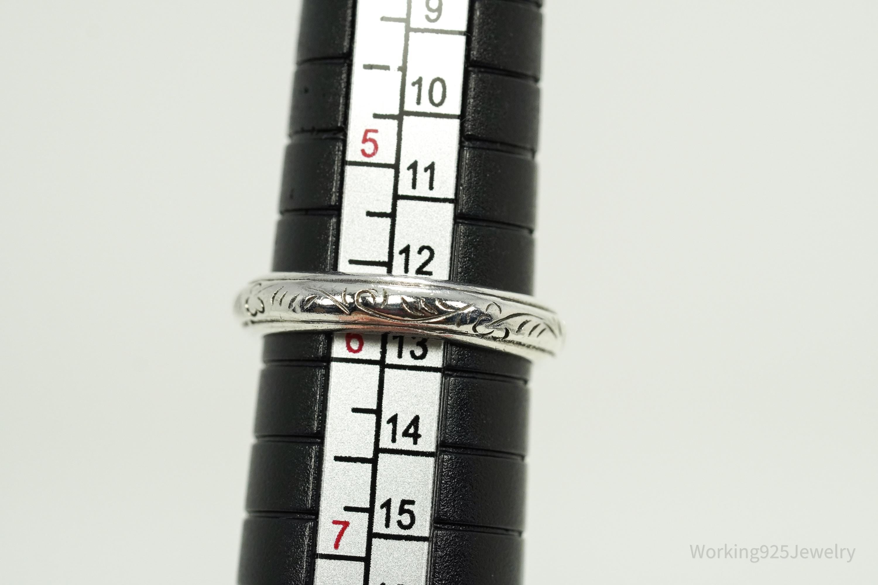 Vintage BASK Etched Design Sterling Silver Band Ring - Size 5.75
