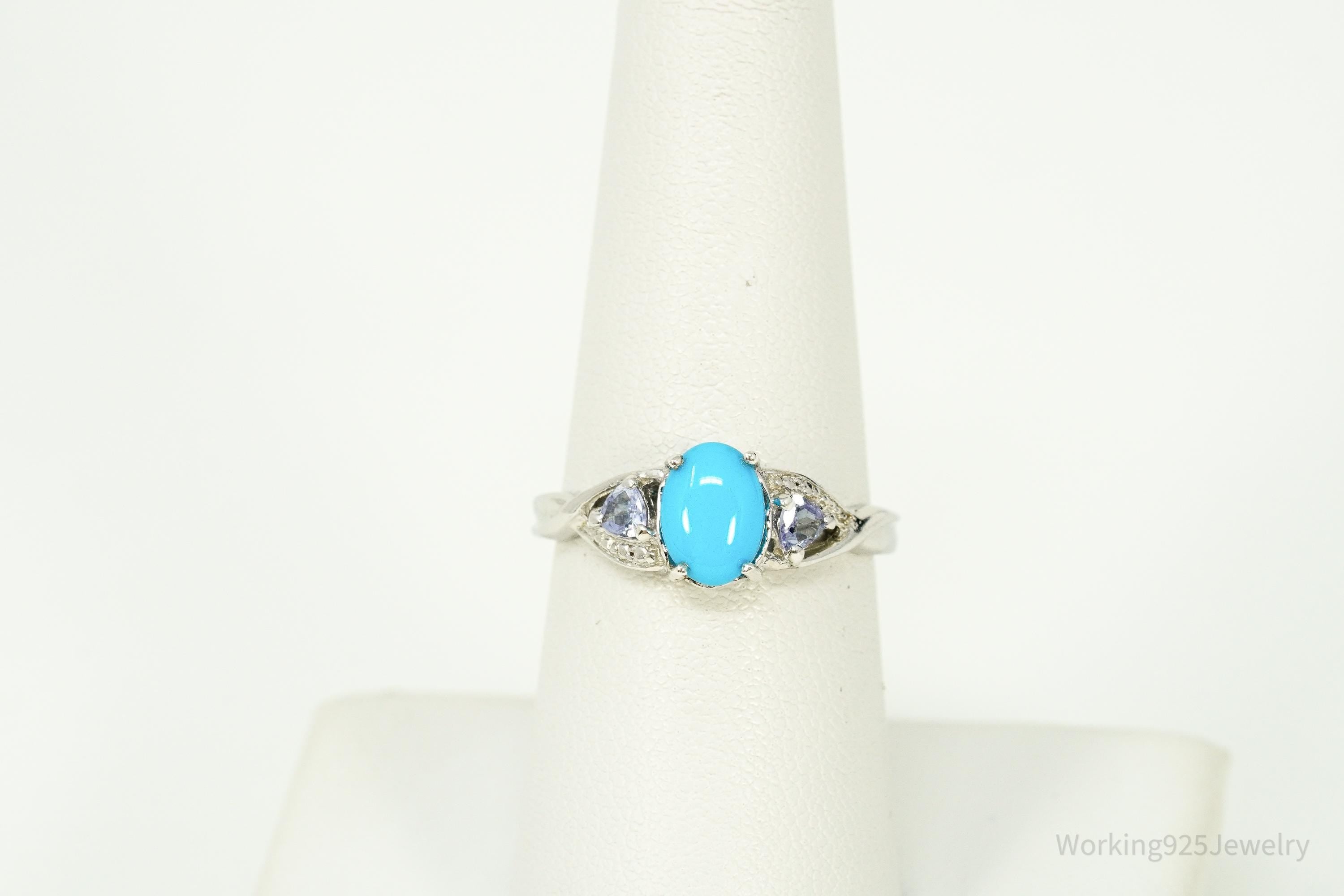 Vintage Blue Turquoise & Tanzanite Sterling Silver Ring - Size 7.25