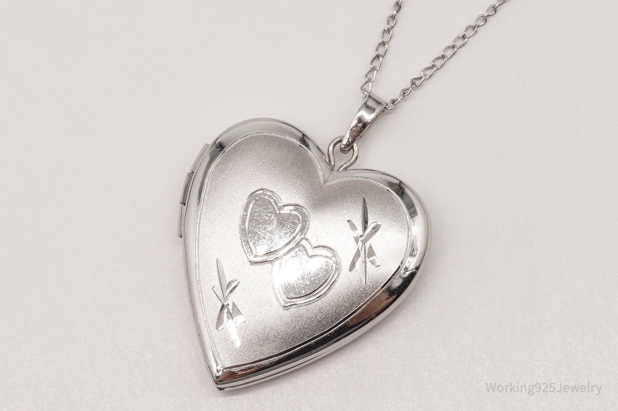 Vintage Heart Picture Locket Sterling Silver Necklace 18"