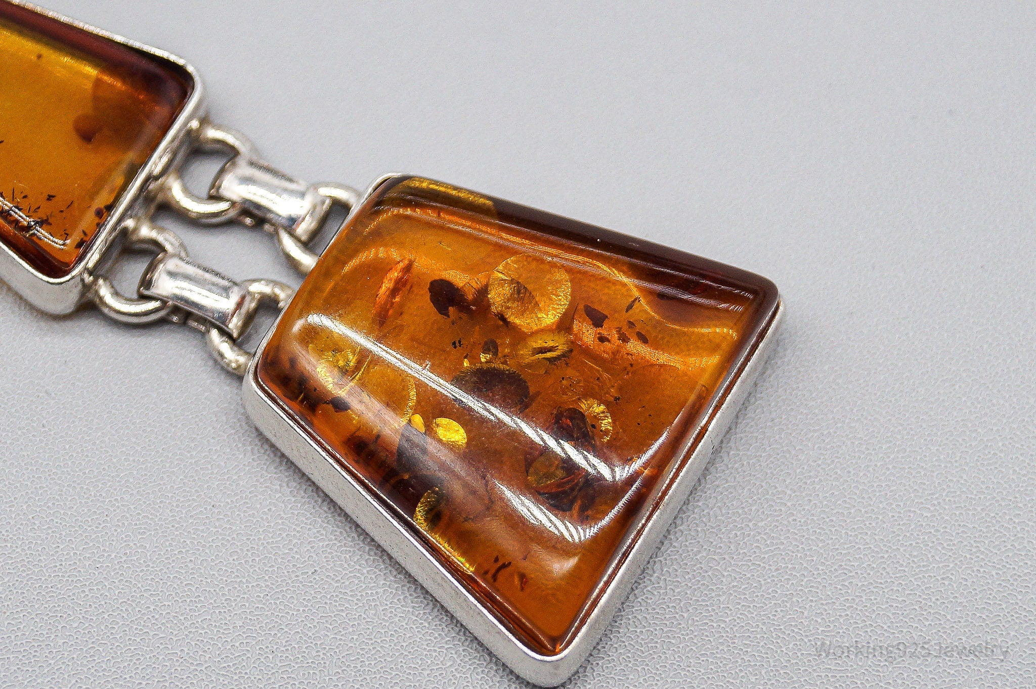 Large Vintage Amber Silver Necklace Pendant