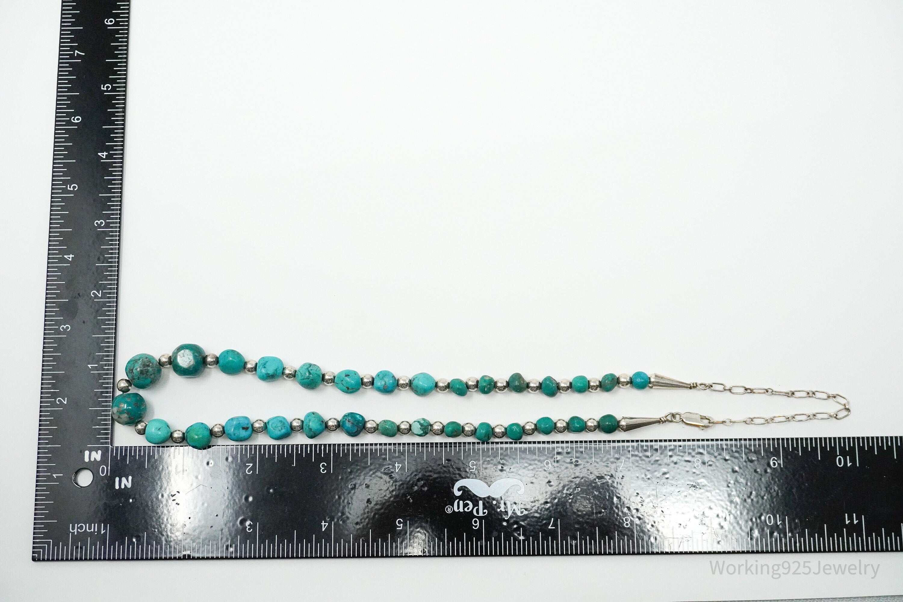 Vintage Designer Carolyn Pollack Relios Turquoise Bead Sterling Silver Necklace 20"
