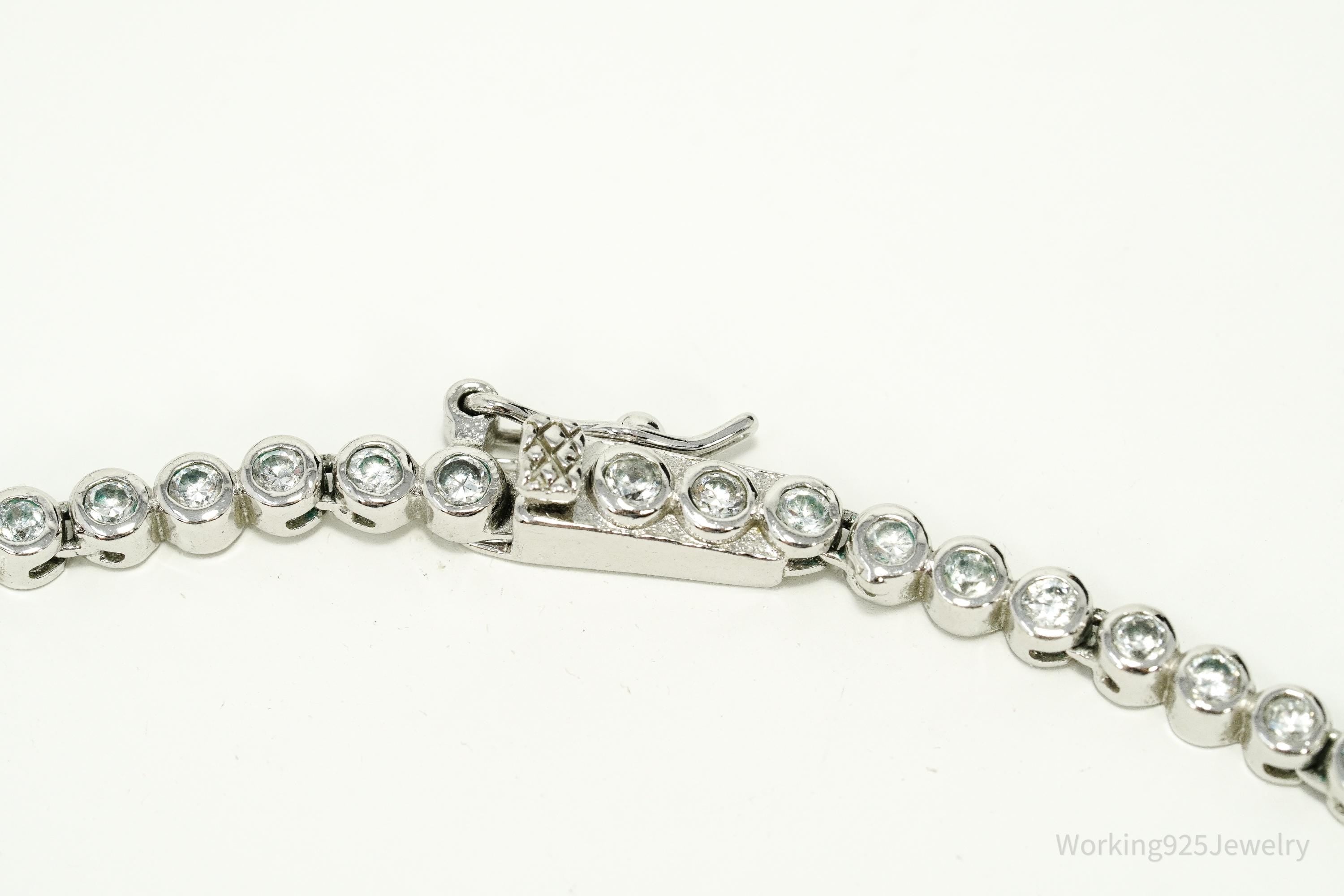 Vintage Lab Created Sapphire & Cubic Zirconia Sterling Silver Necklace 16"