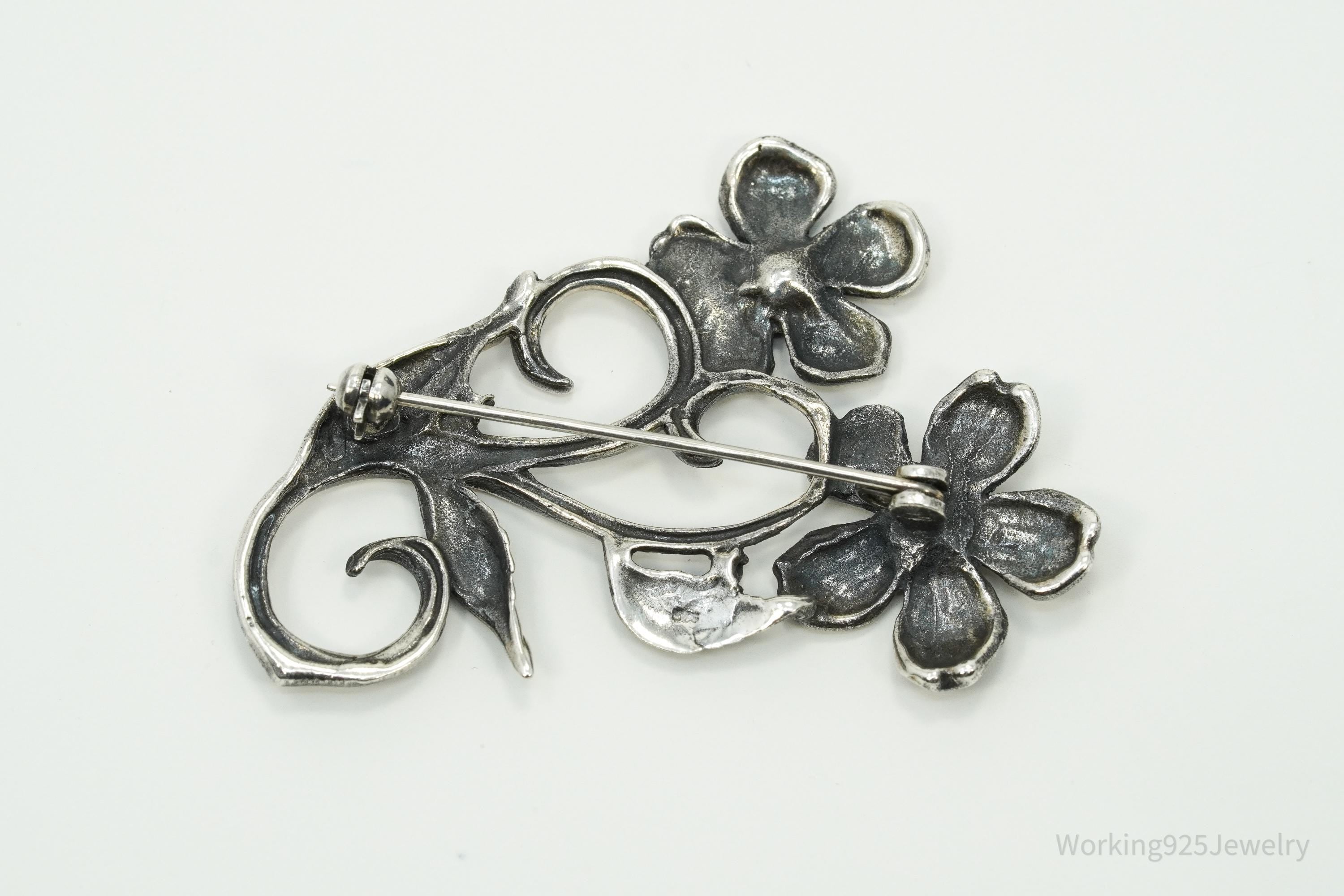 Vintage Floral Sterling Silver Brooch Pin
