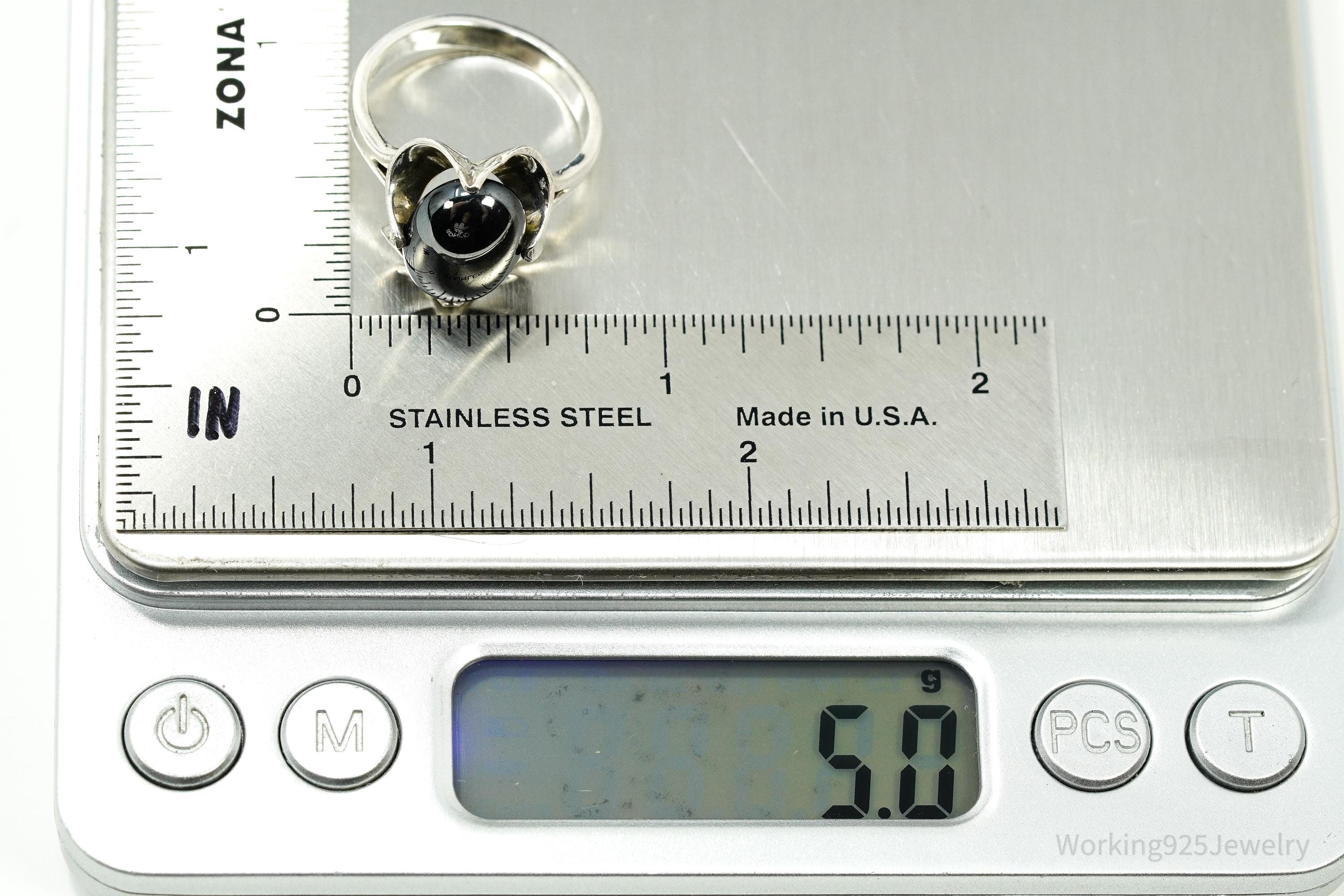 Vintage Hematite Sterling Silver Ring - Size 8