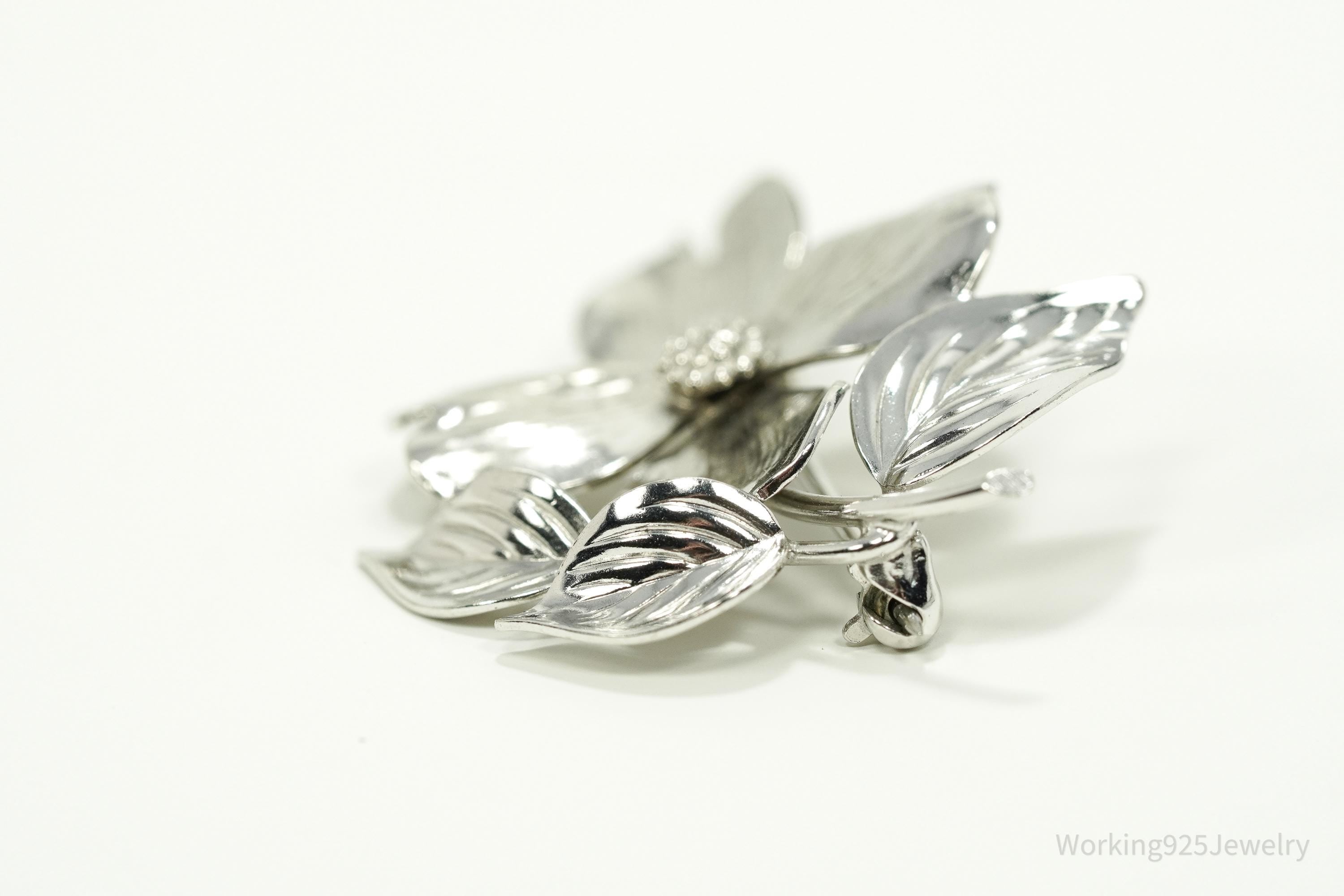 Vintage HSB Flower Sterling Silver Brooch Pin Pendant