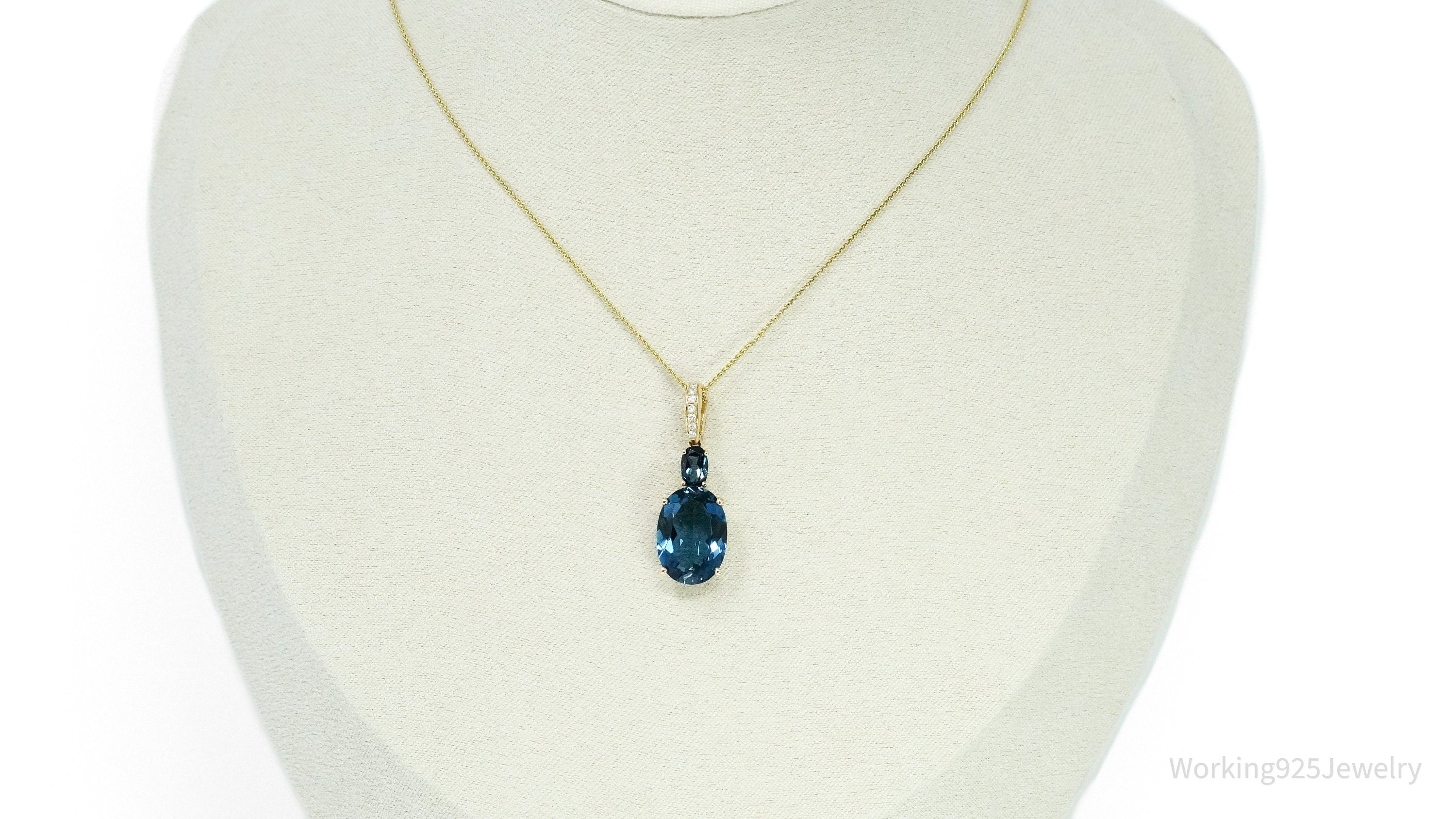 14K Yellow Gold, Diamond & Topaz Pendant Necklace 18"
