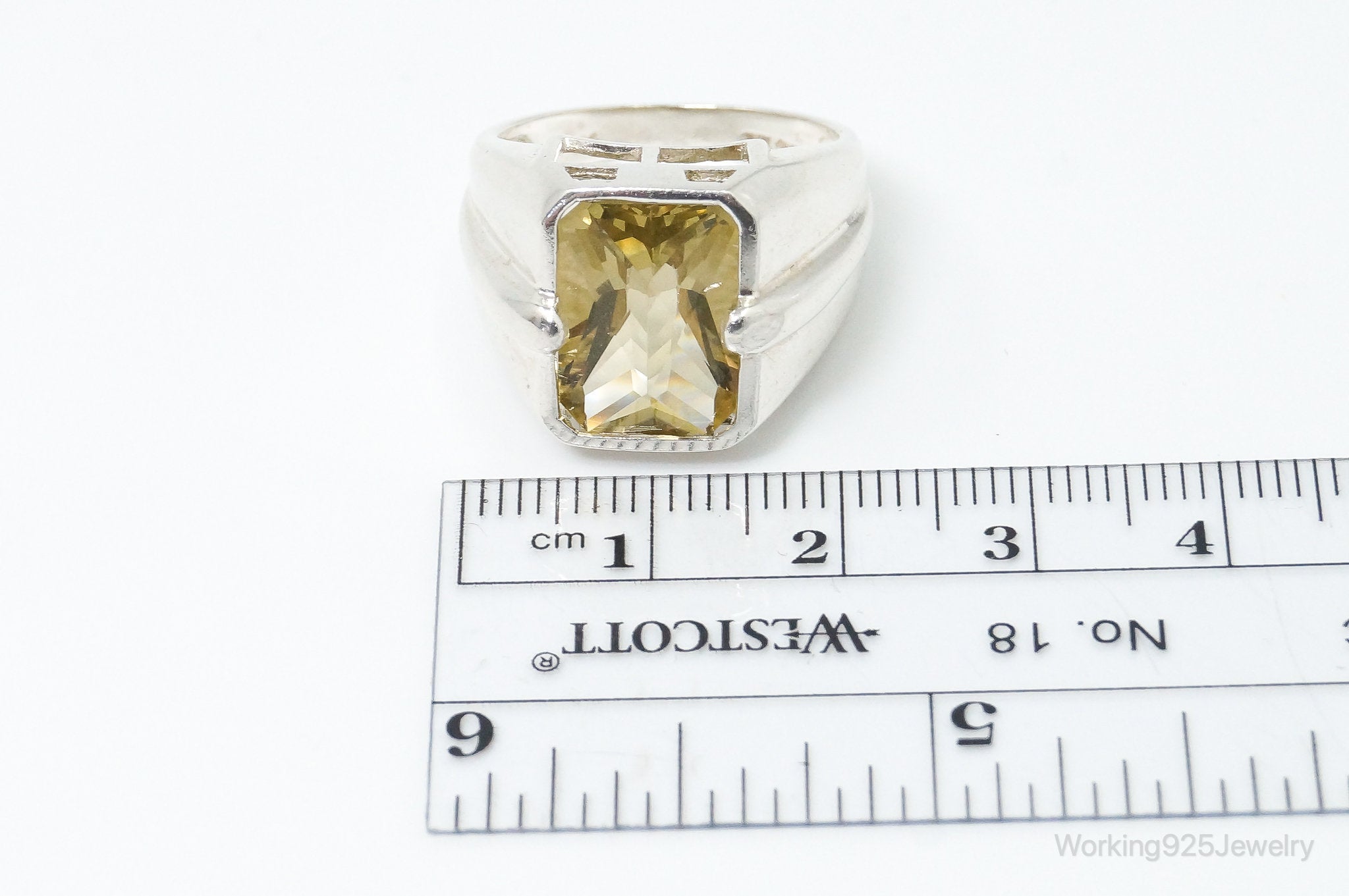 Vintage Art Deco Large Citrine Sterling Silver Ring - Size 8.5