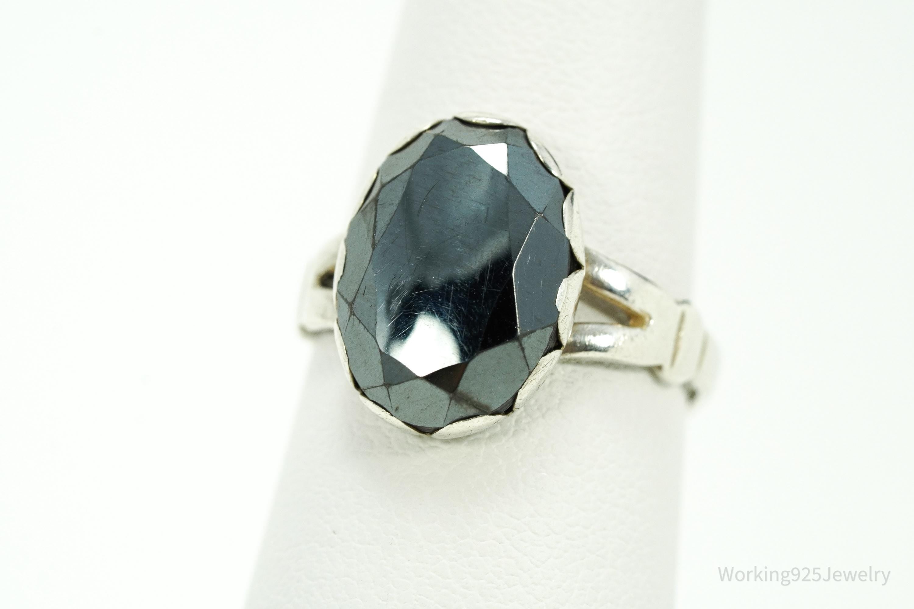 Vintage Native Bell Trading Post Hematite Sterling Silver Ring - Size 7