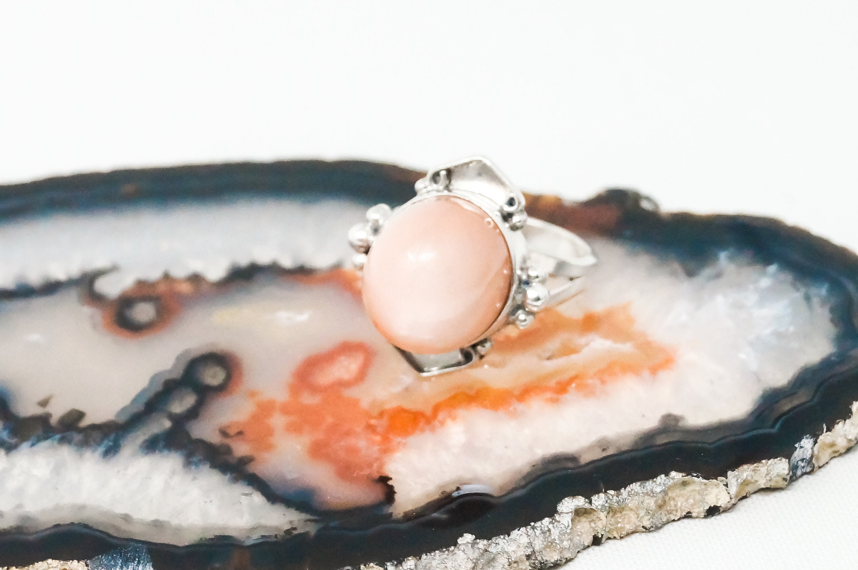 Vintage Large Peach Mother Of Pearl Sterling Silver Ring - Sz 8.25 -784542964