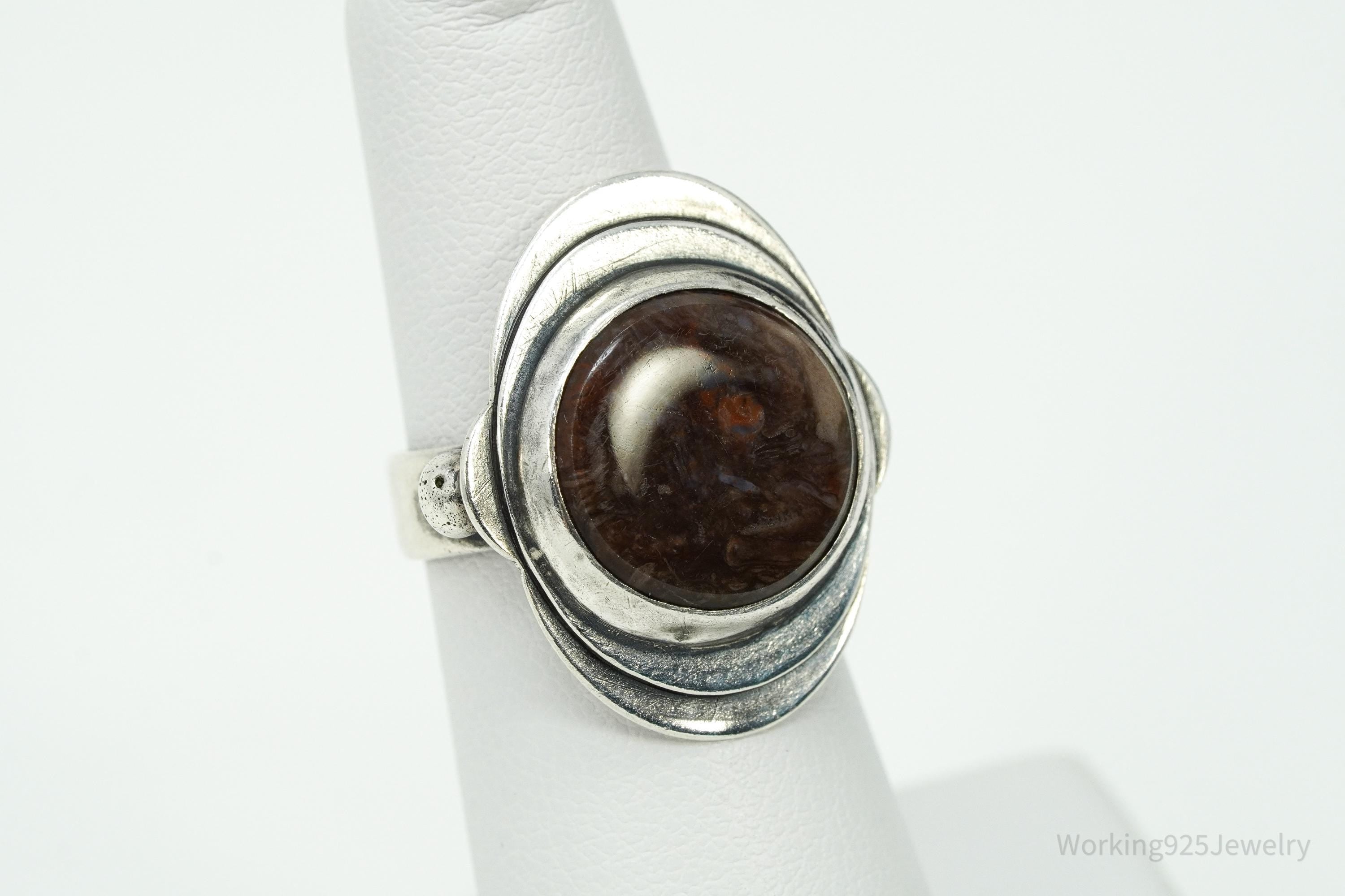 Vintage Jasper Modernist Style Silver Ring - Size 7