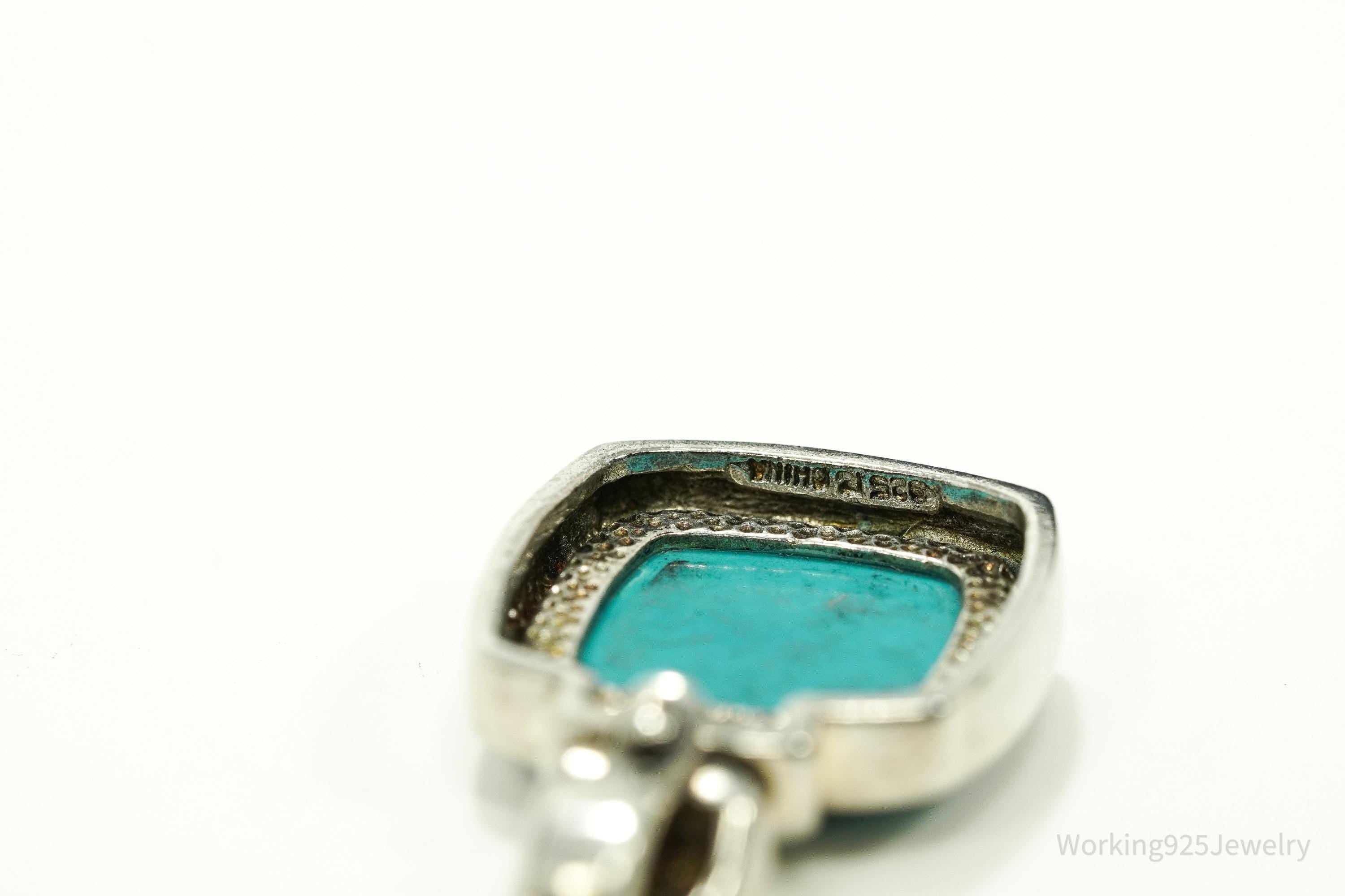 Vintage Blue Turquoise Sterling Silver Pendant 1.25"