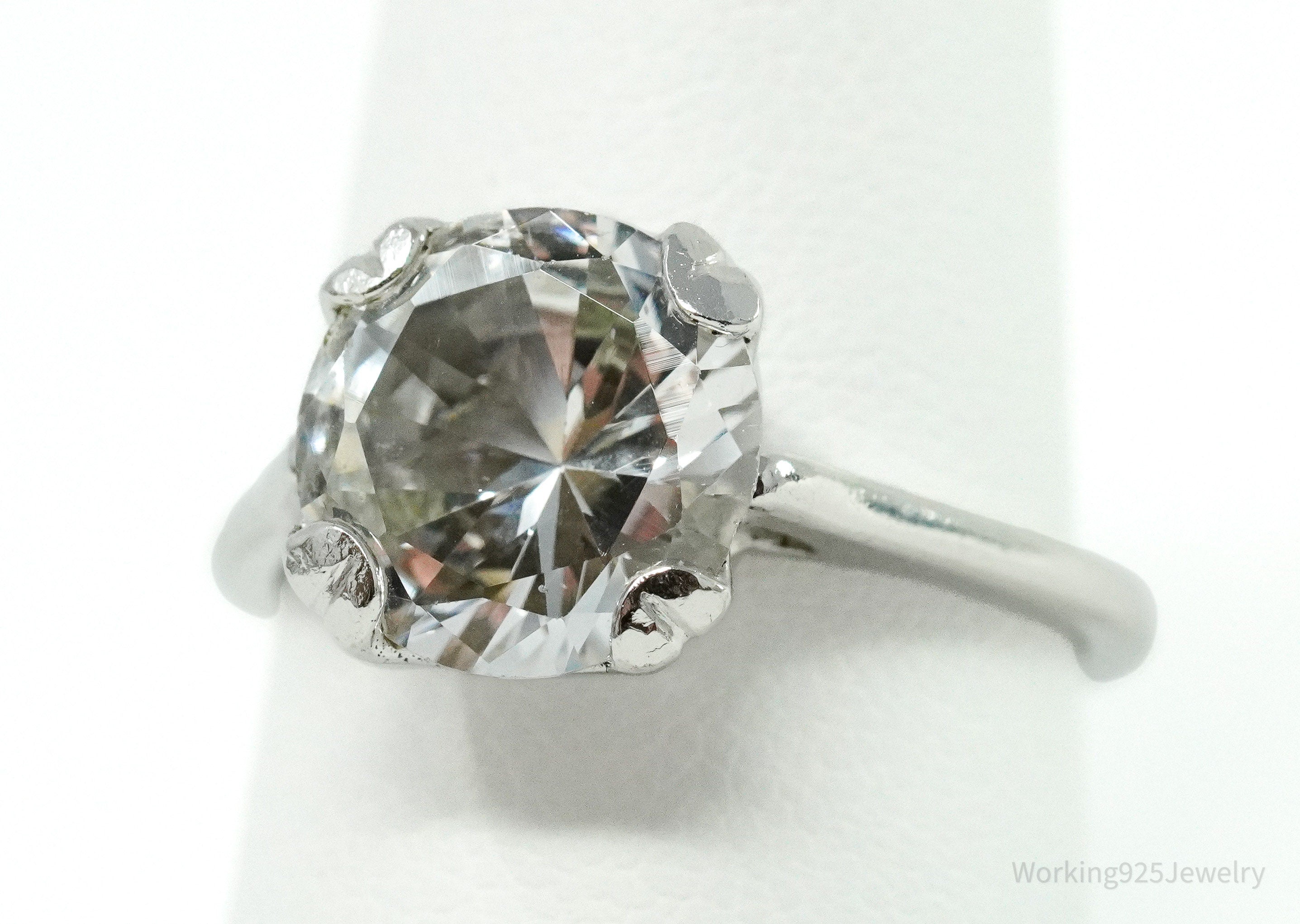 Antique Designer Uncas Faux Diamond Sterling Silver Band Ring - Size 8