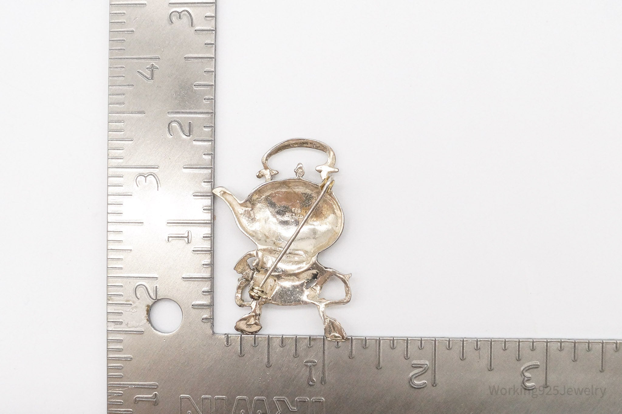Large Vintage Tea Pot Kettle Sterling Silver Brooch Pin