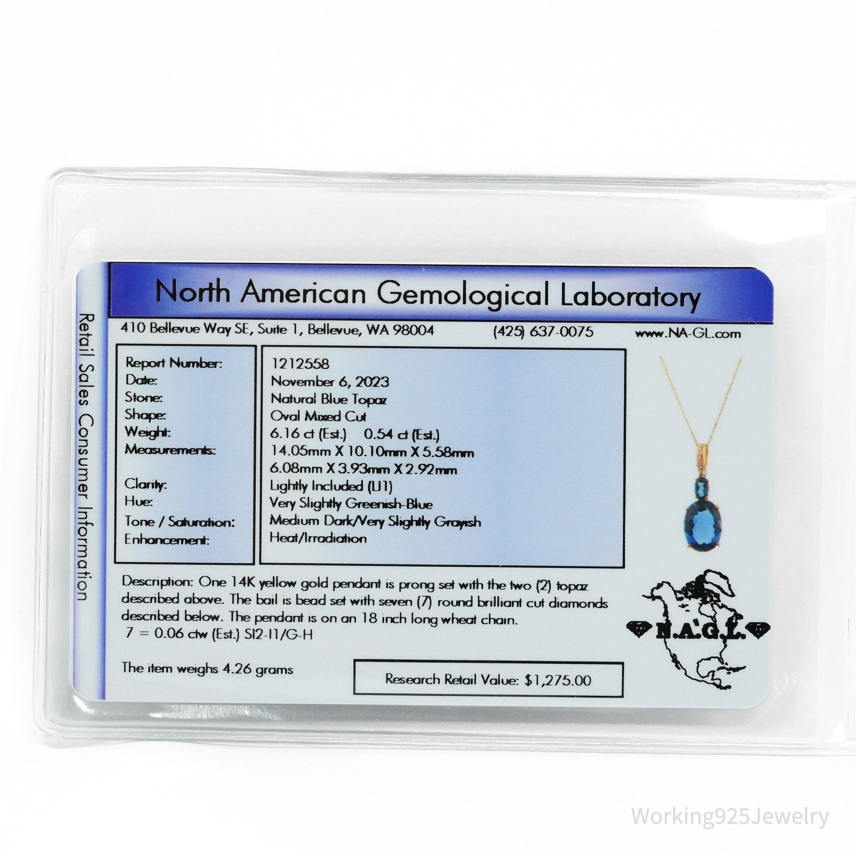 14K Yellow Gold, Diamond & Topaz Pendant Necklace 18"