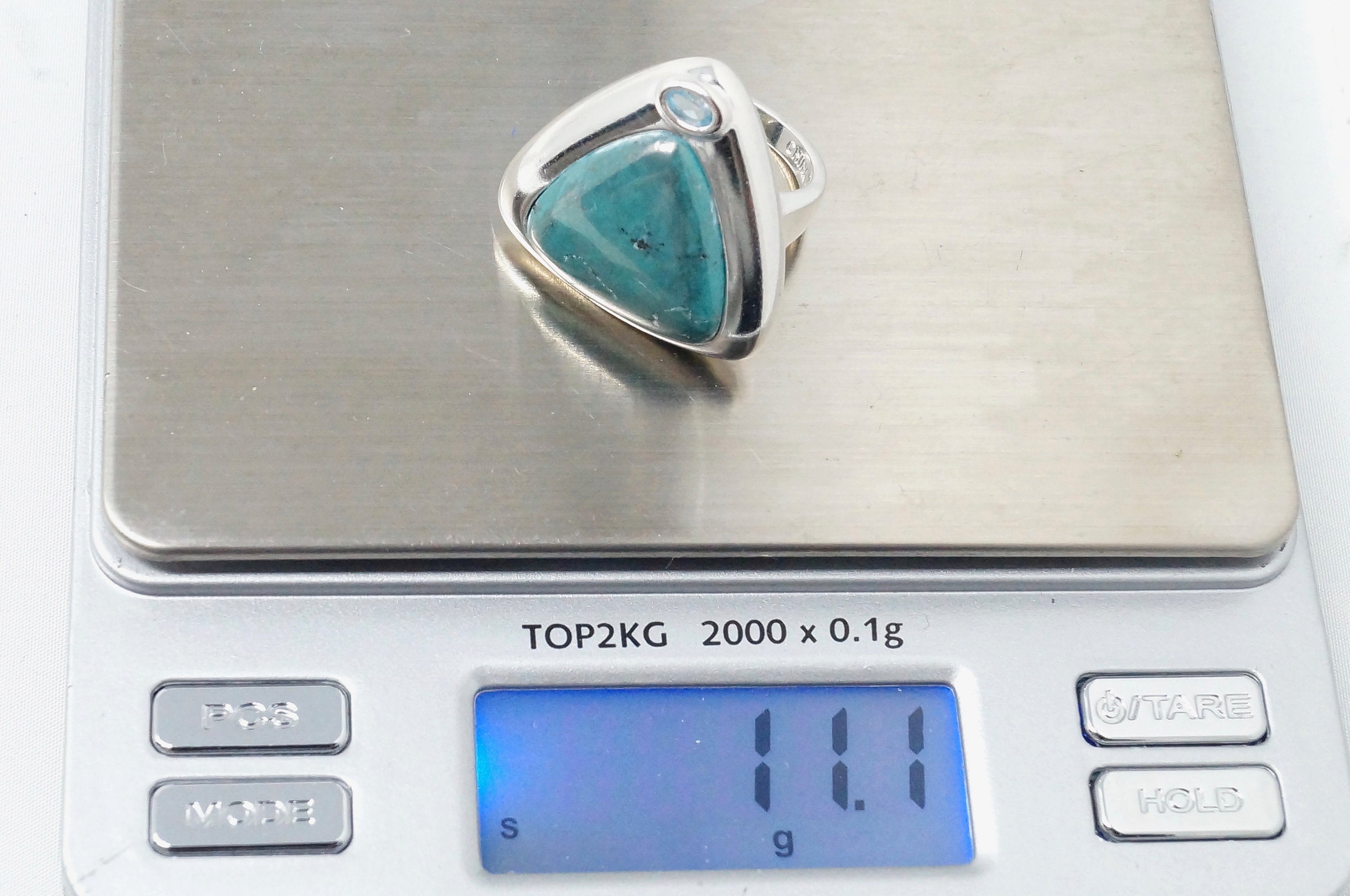 Vintage Southwestern Style Blue Turquoise Blue Topaz Ring Sterling - Size 5.5