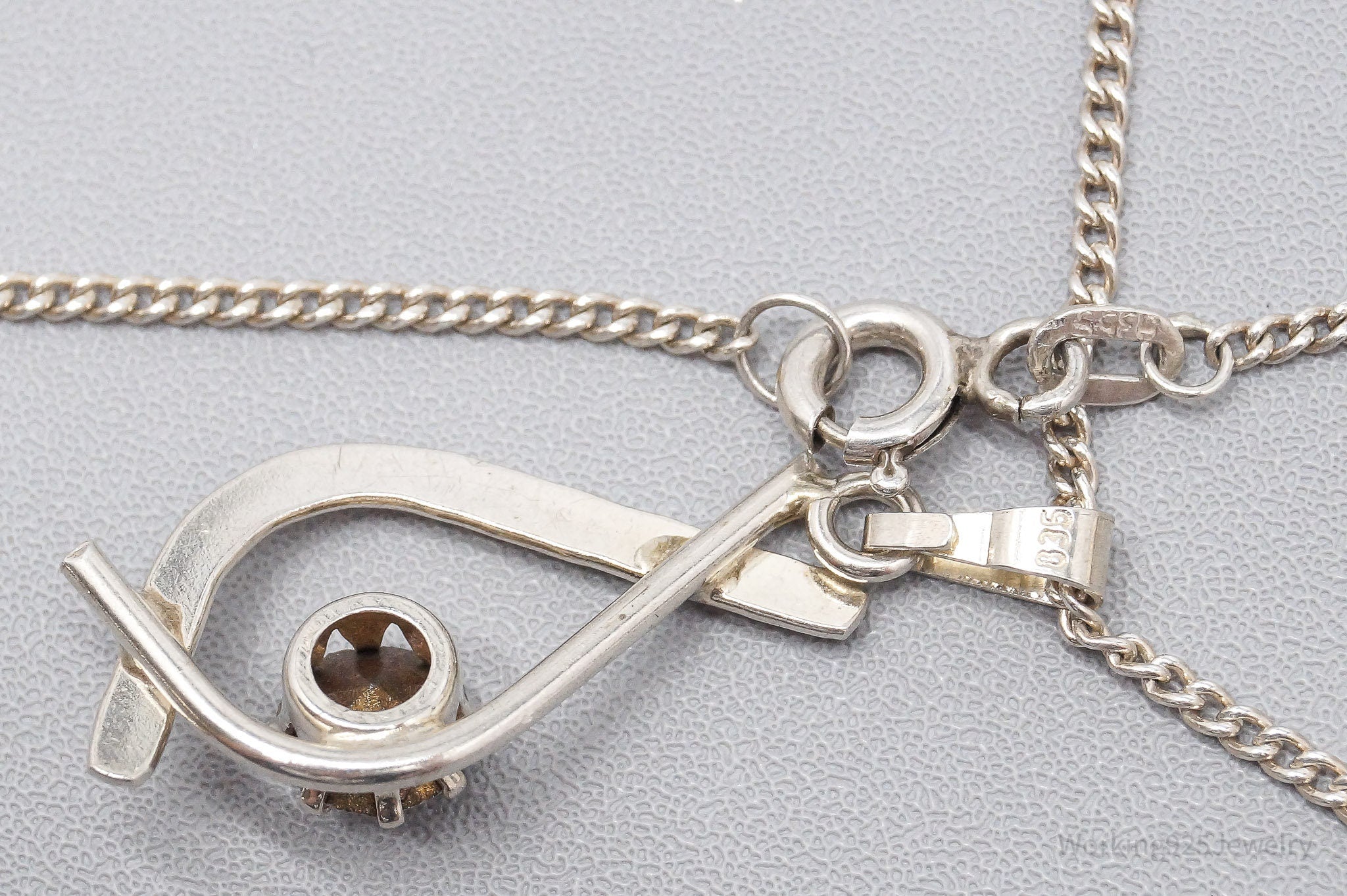 Rare Antique Modernist European Rhinestone 835 Silver Chain Necklace 17"'