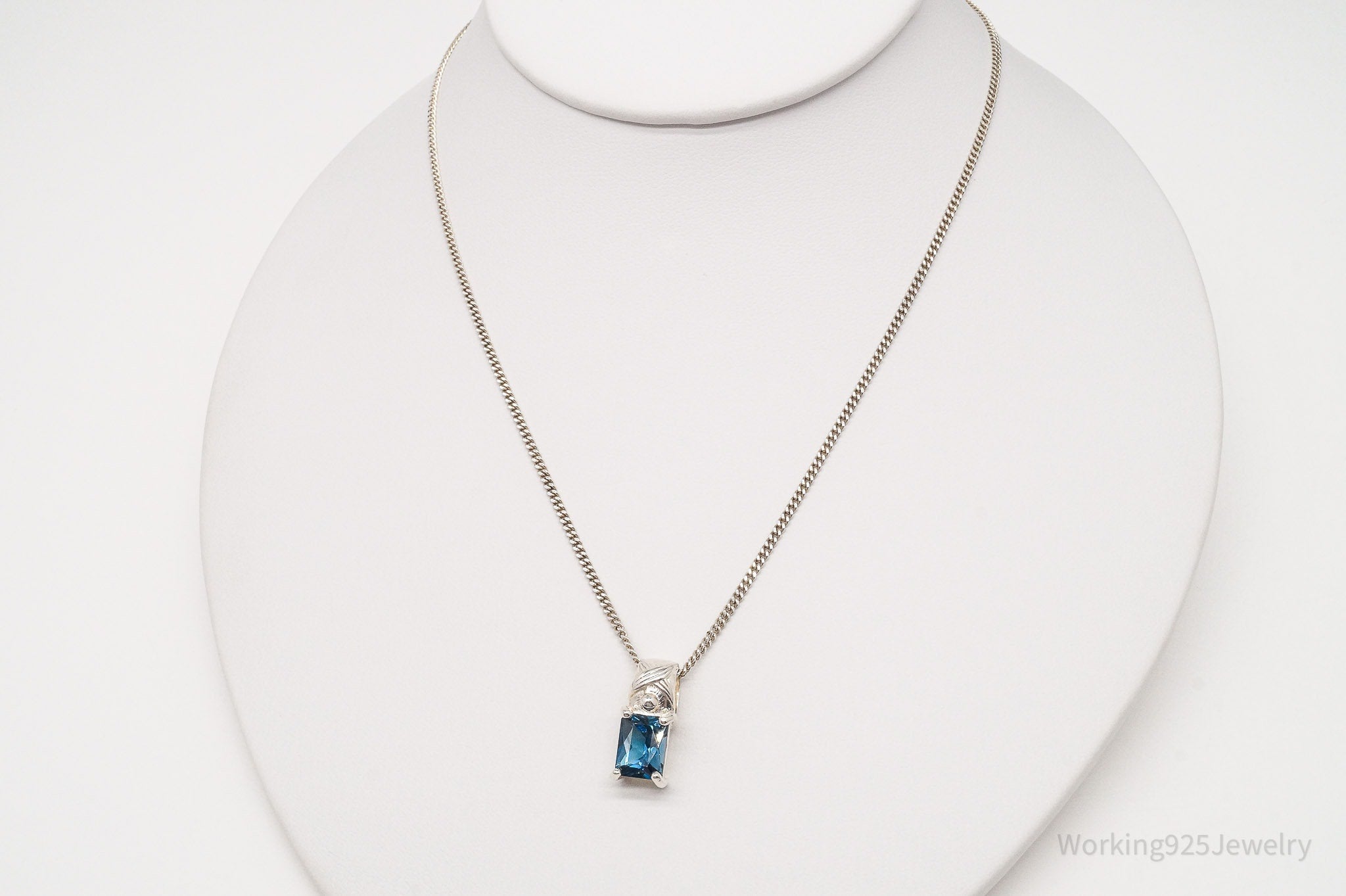 Vintage London Blue Topaz Sterling Silver Necklace 18"