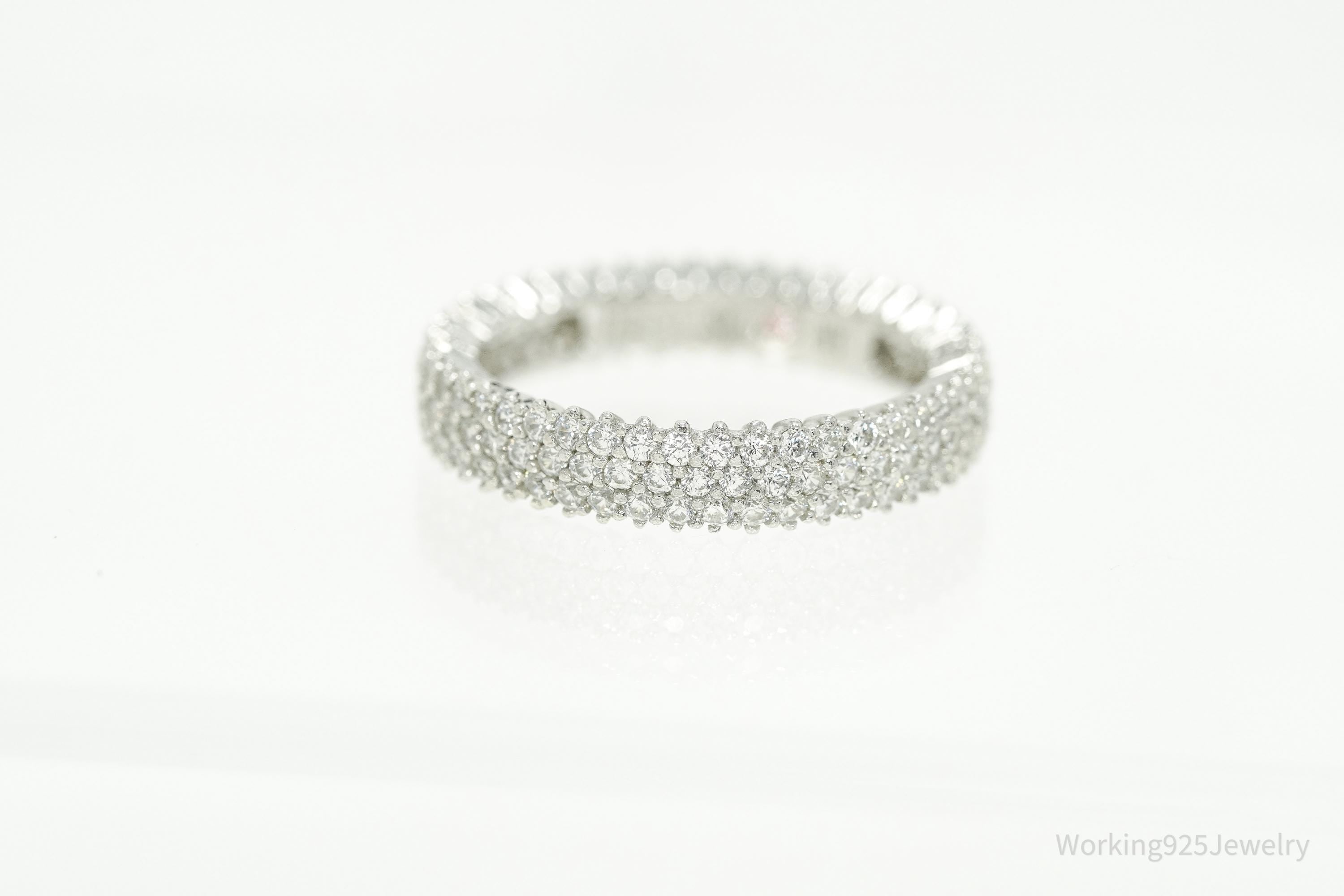 Designer SLNY Cubic Zirconia Sterling Silver Band Ring - Size 7