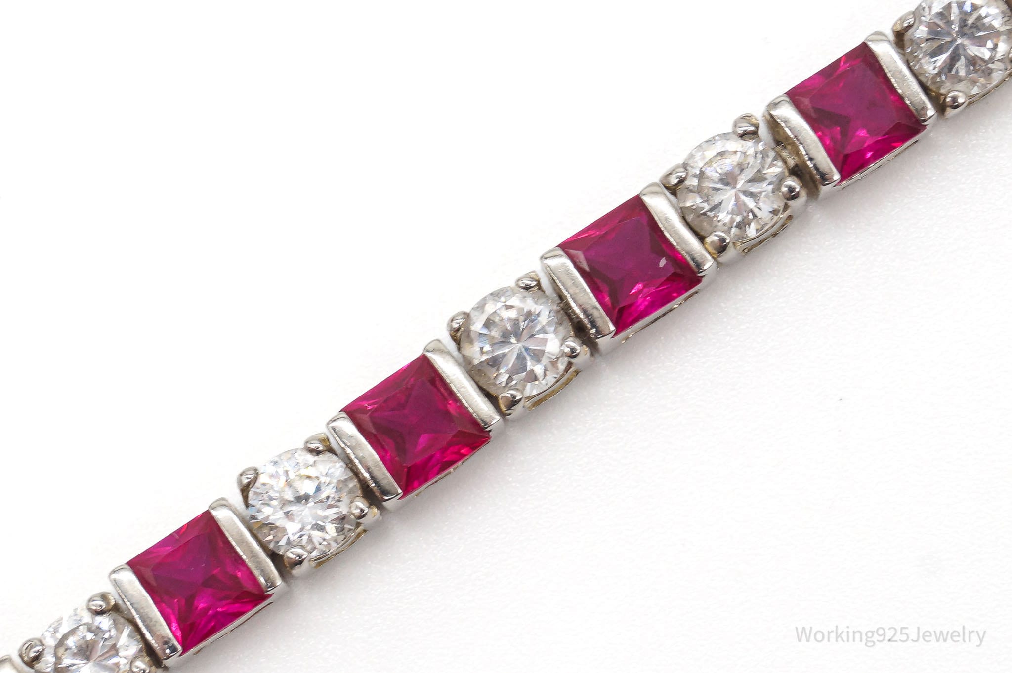 Vintage Ruby Cubic Zirconia Sterling Silver Tennis Bracelet