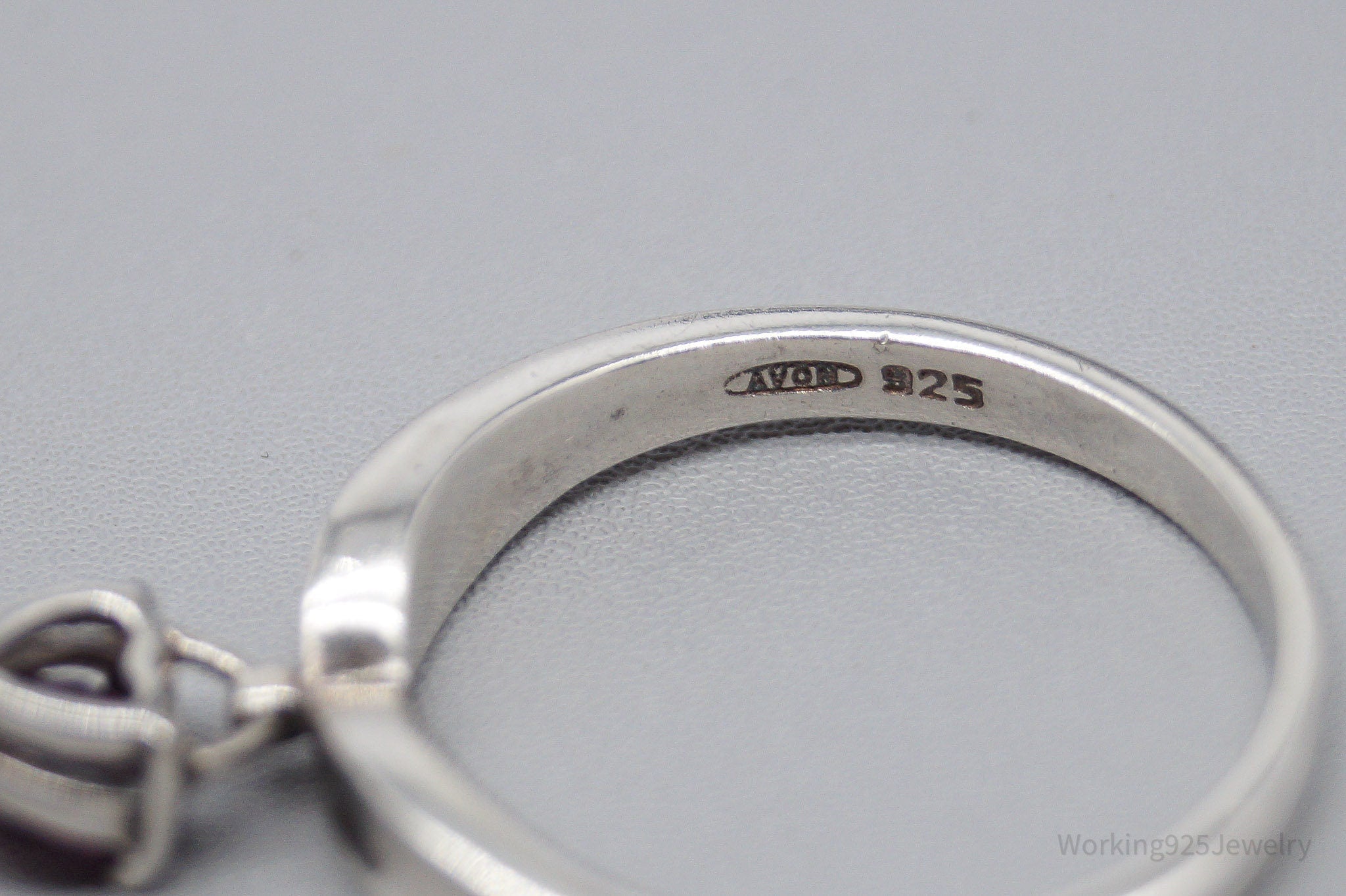 Vintage Avon Garnet Heart Charm Sterling Silver Ring - Size 11