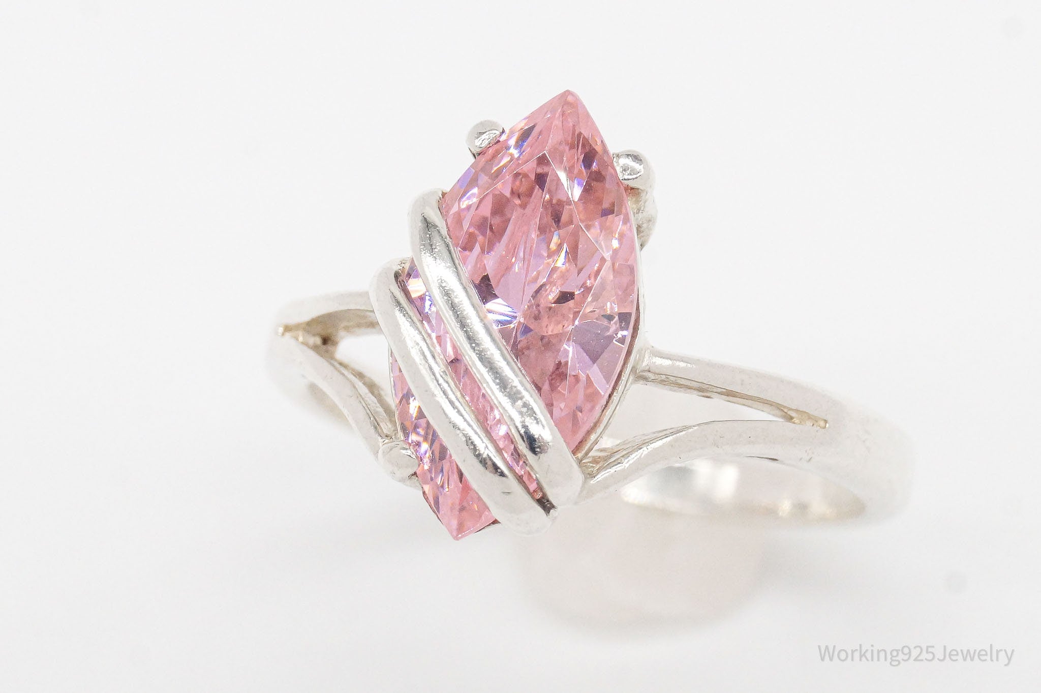 Vintage Pink DQCZ Diamonique Sterling Silver Ring - Size 8.25