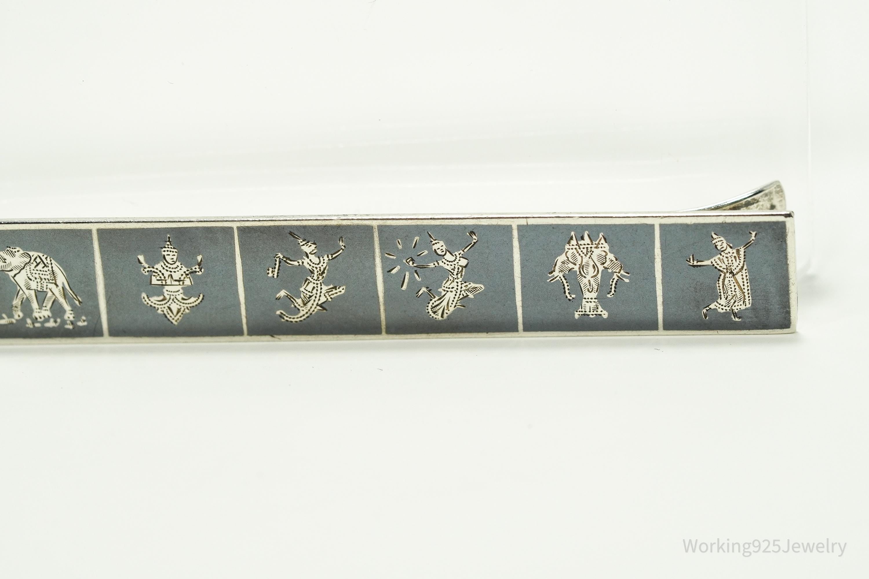 Vintage SIAM Black Enamel Sterling Silver Money Clip Tie Clip Hair Pin