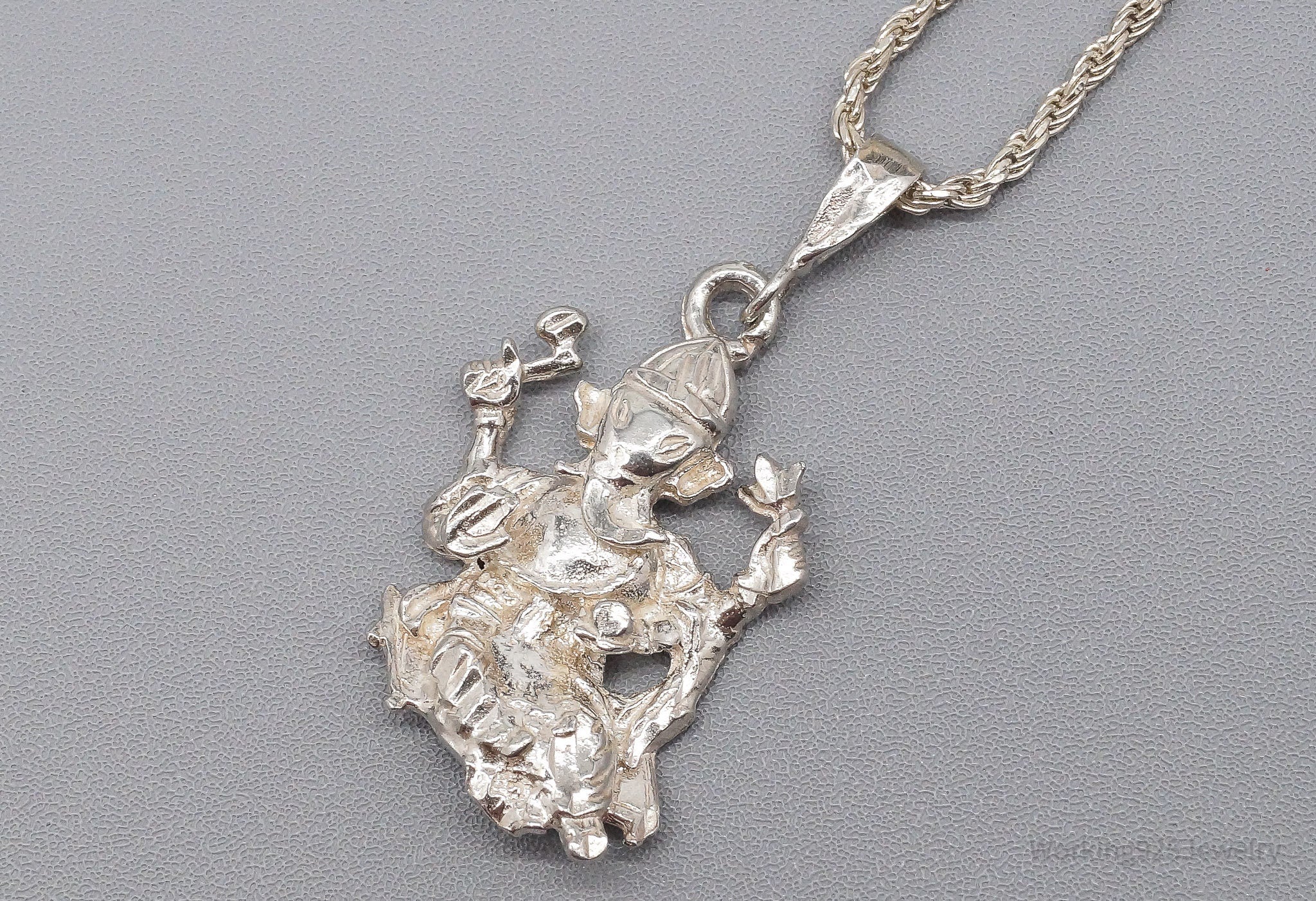 Vintage Buddha Ganesha Sterling Silver Necklace 18"