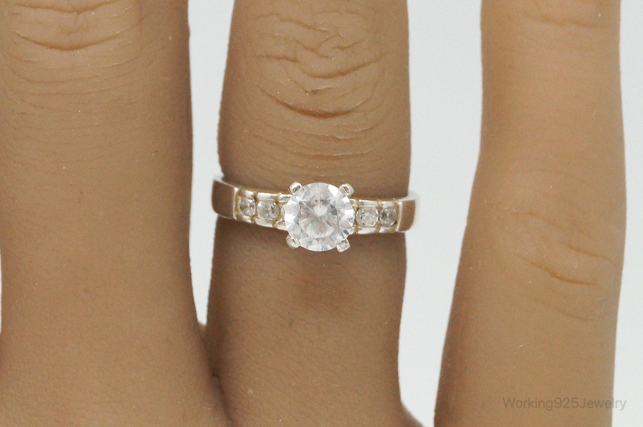 Vintage Cubic Zirconia Sterling Silver Ring - Size 5