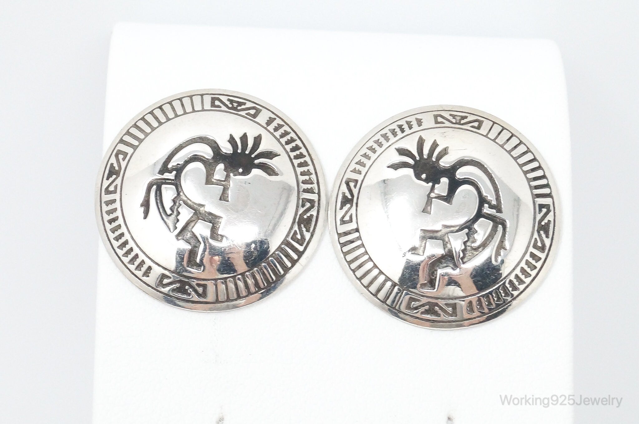 Vintage Native American Unsigned Dancing Kokopelli Sterling Silver Earrings