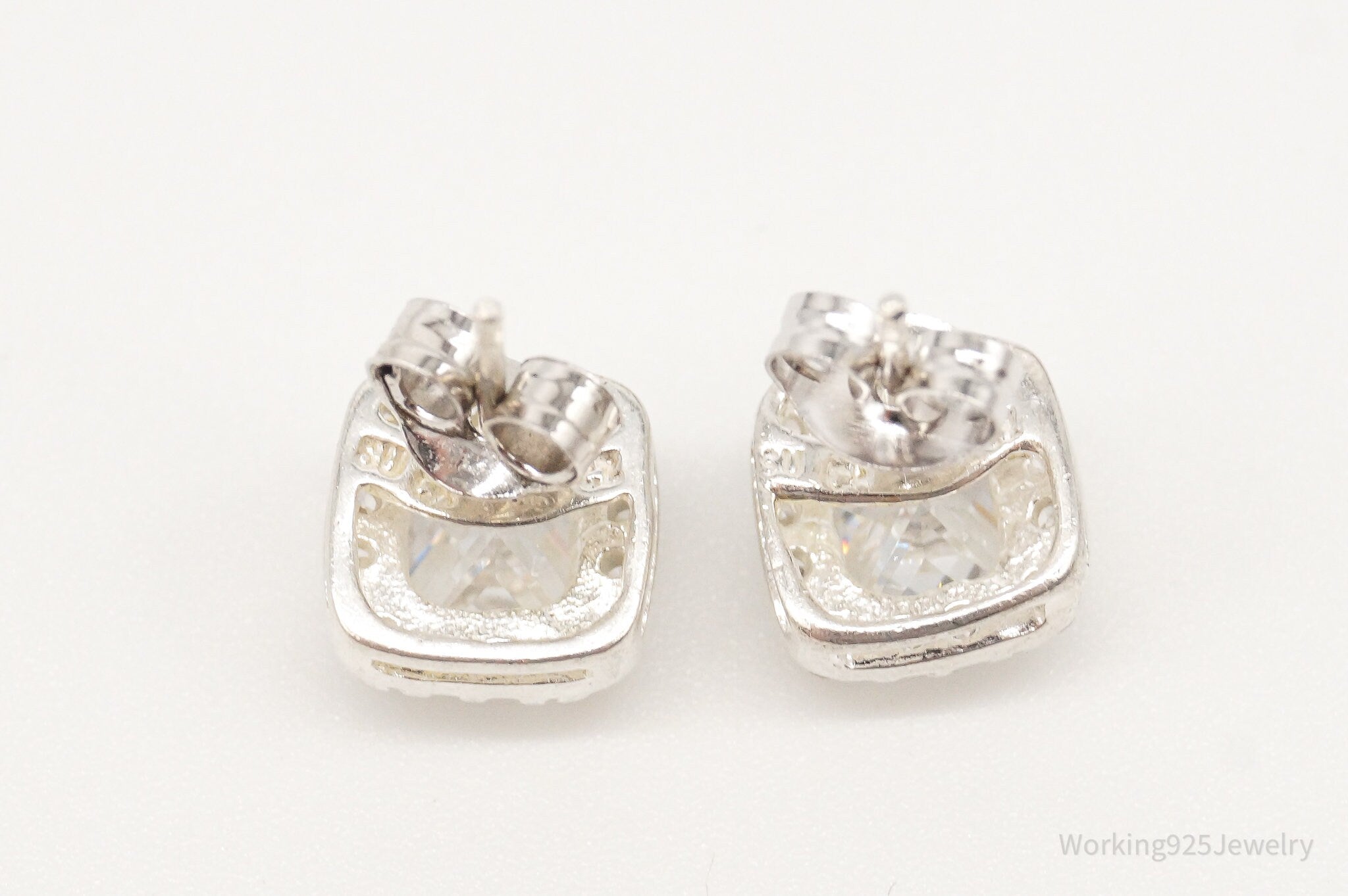 Vintage Large Cubic Zirconia Sterling Silver Stud Post Earrings