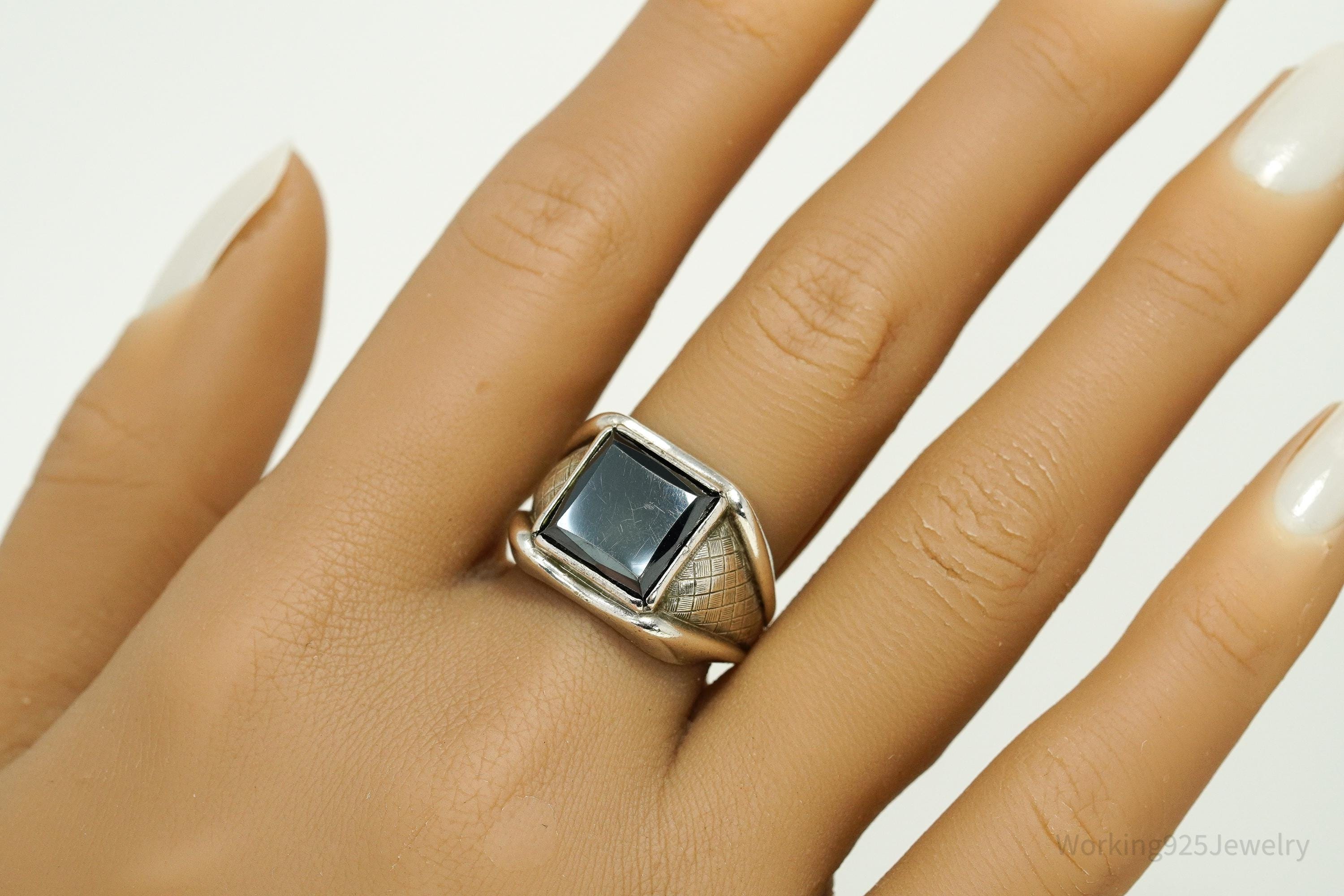 Antique Clark & Coombs Hematite Sterling Silver Ring - Size 9.25