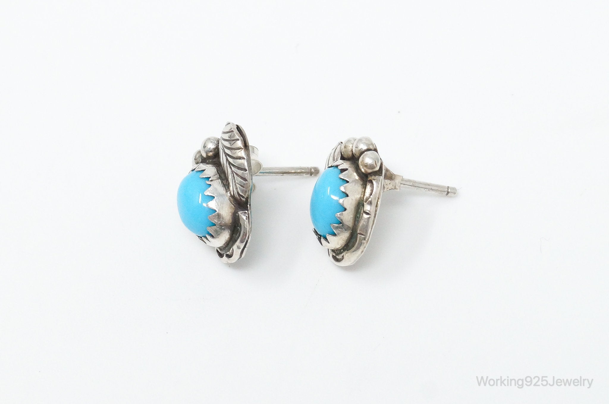 Vintage Native American CB Turquoise Sterling Silver Earrings