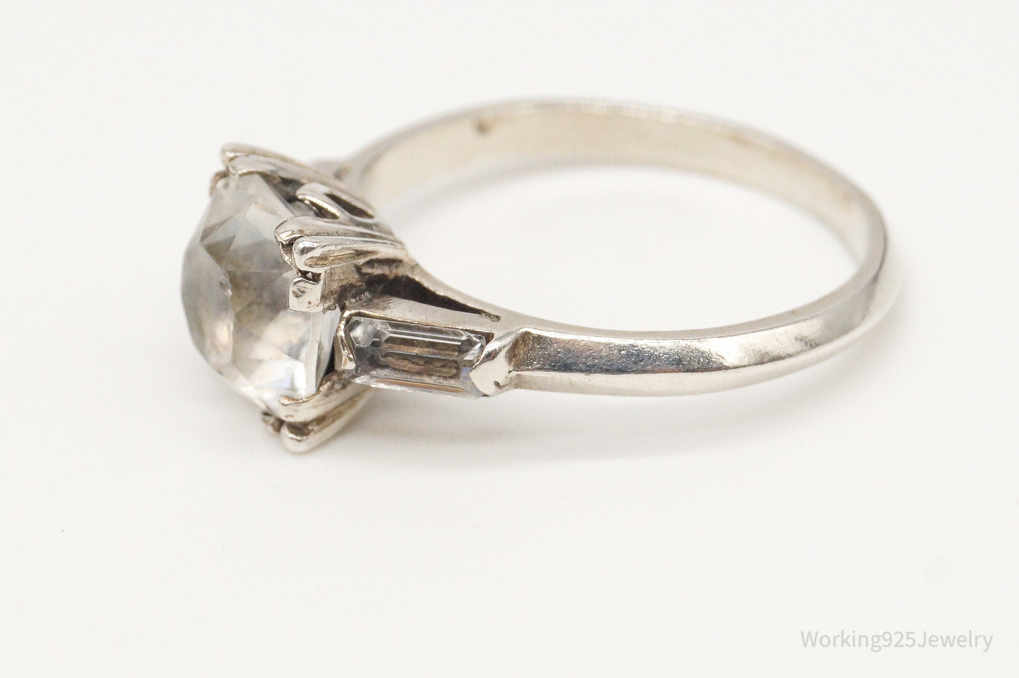 Antique Foil Back Rhinestone Sterling Silver Ring Size 7.75