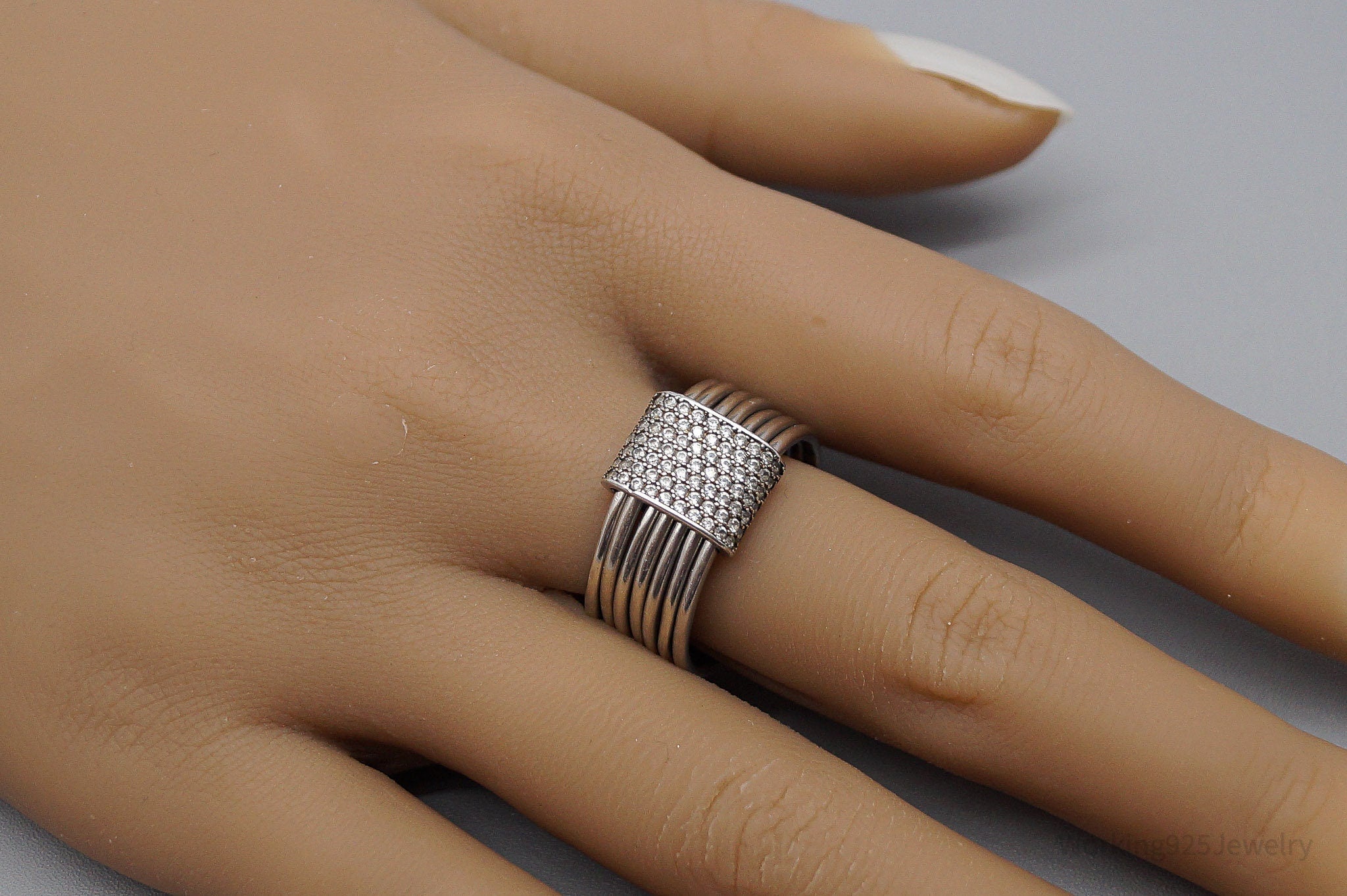 Vintage Cubic Zirconia Sterling Silver Band Ring - Size 10.25