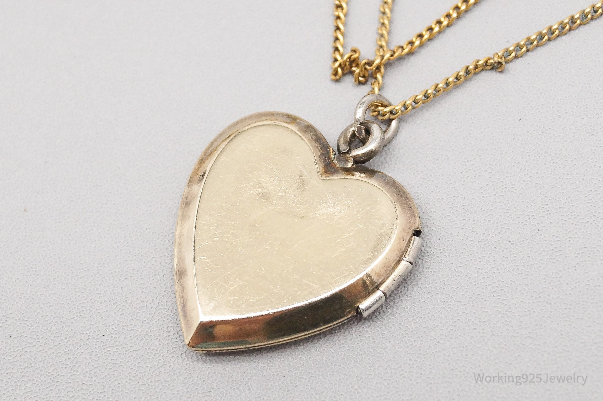 Antique S & C 12K Gold Filled Heart Locket Sterling Silver Necklace - 18"