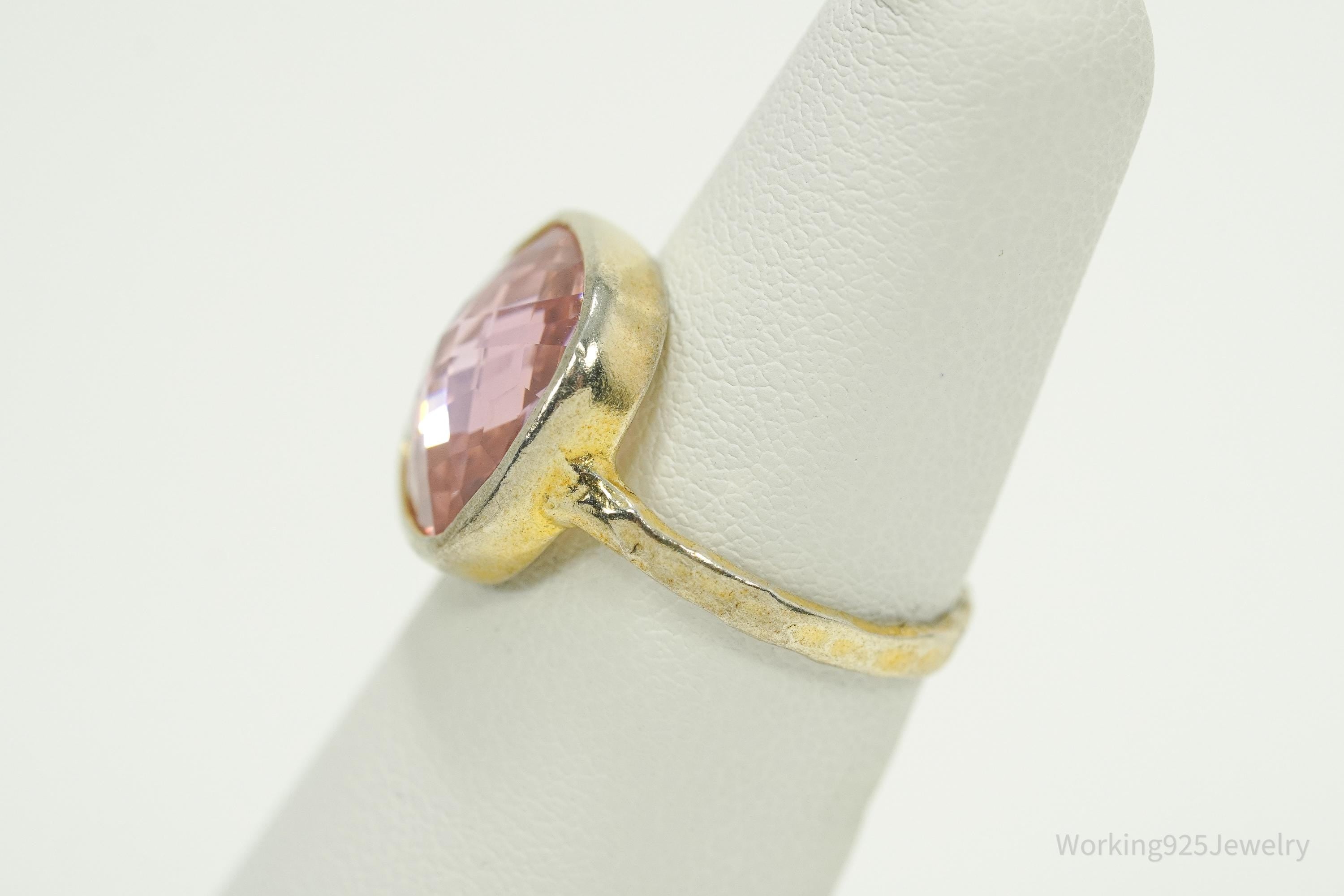 Vintage Gioielli Pink Tourmaline Gold Wash Sterling Silver Ring - Size 6.25