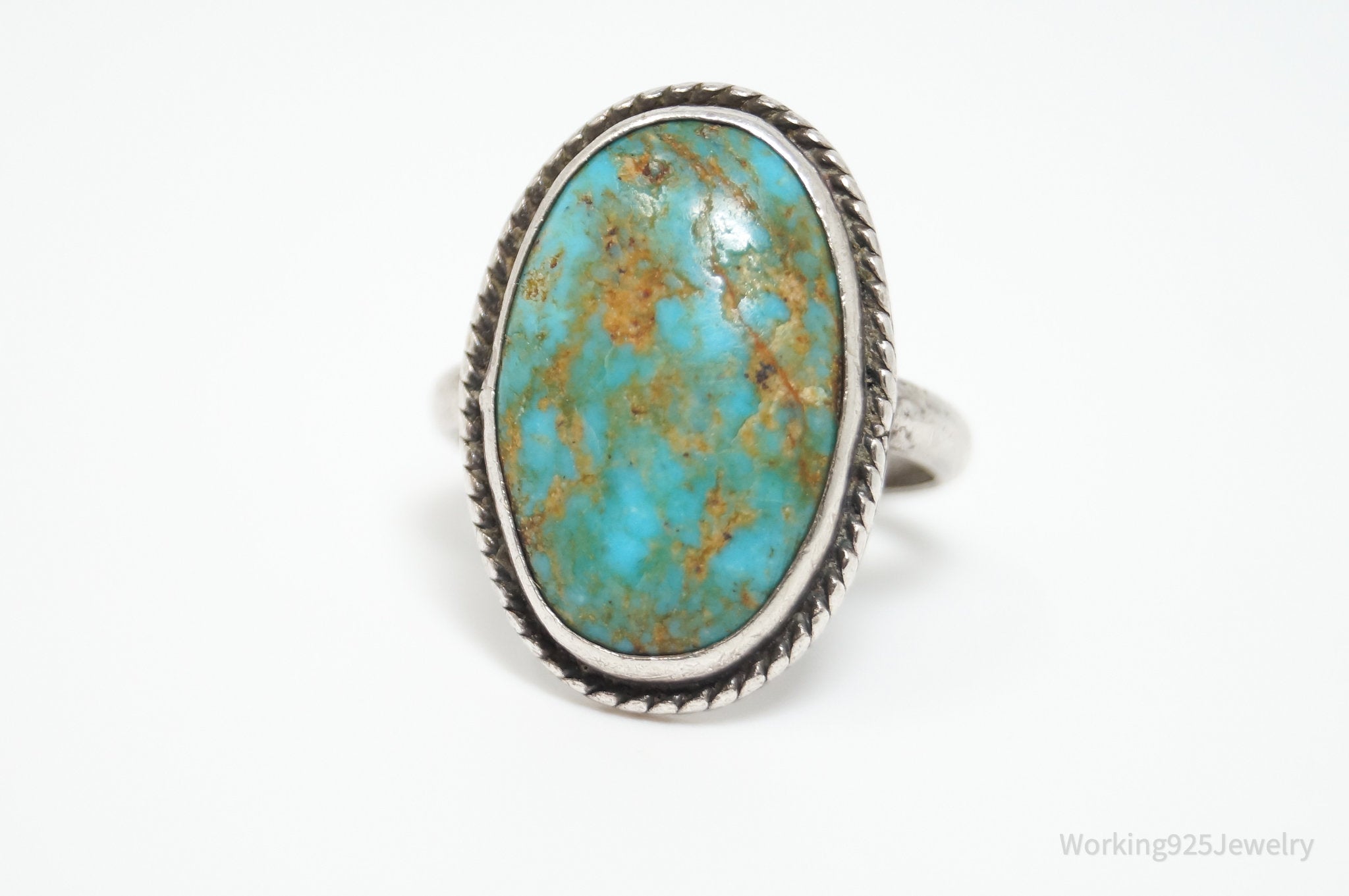 Vintage Native American Turquoise Unsigned Sterling Silver Ring - Sz 8.5