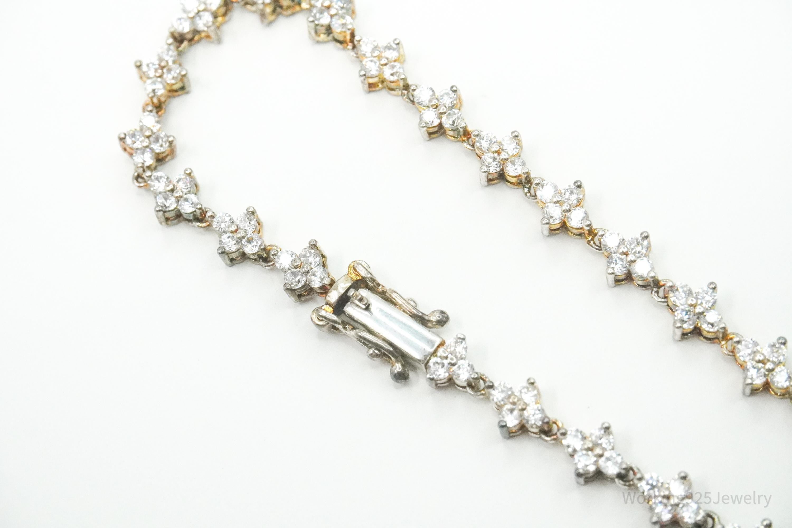 Vintage Cubic Zirconia Gold Wash Sterling Silver Tennis Bracelet 7.25"