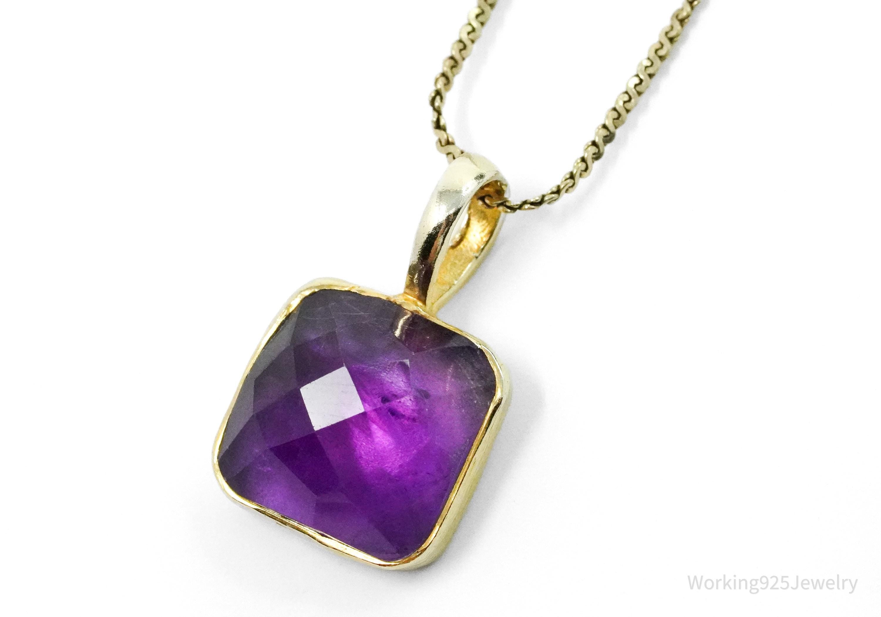 Vintage Amethyst Gold Washed Sterling Silver Necklace 18"