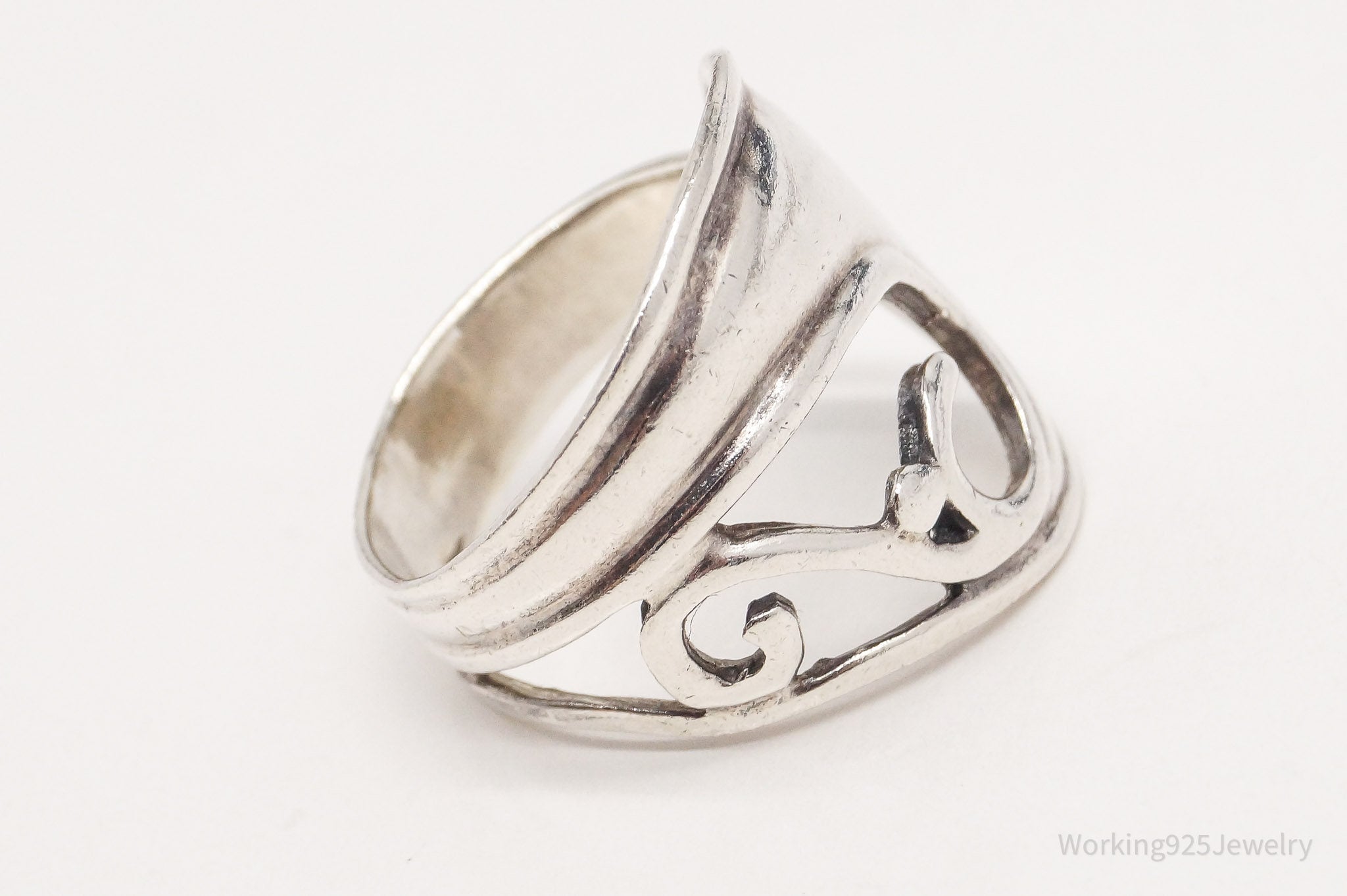 Vintage Wave Swirls Sterling Silver Ring - Size 8.75