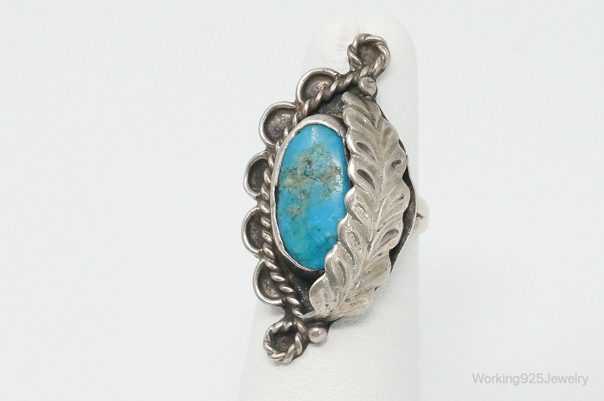 Vintage Native American Turquoise Unsigned Sterling Silver Ring - Size 4.75