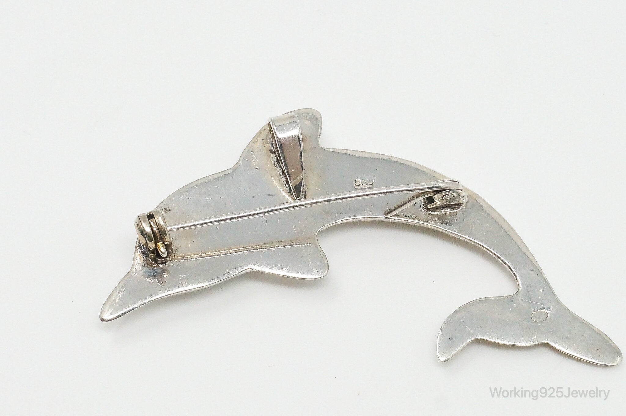 Vintage Large Dolphin Sterling Silver Brooch Pin Pendant